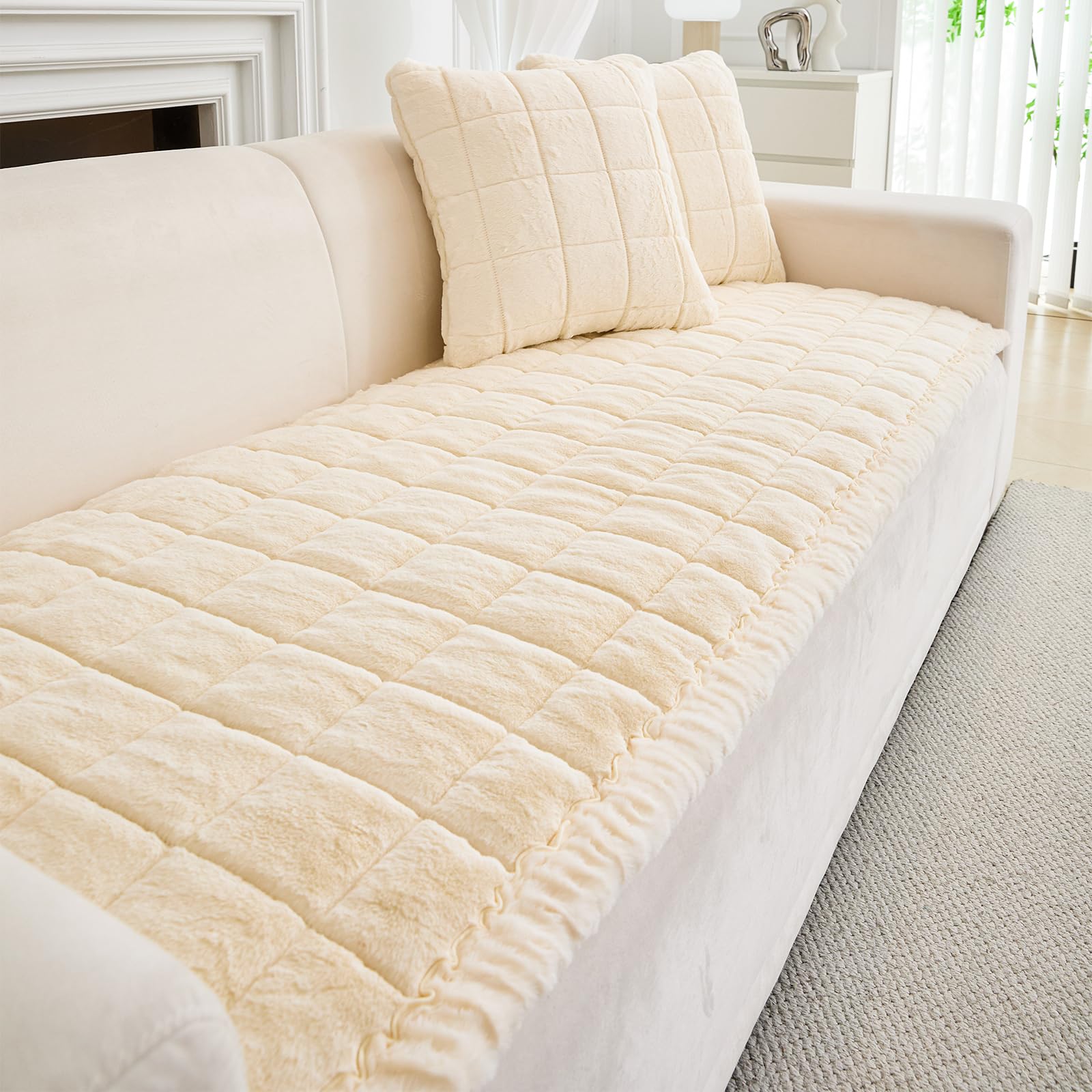 GKXLH Thick Sofa Cover, New Soft Faux Mink Velvet Plush Universal Sofa Covers 2 3 4 Seater, Non-Slip Sofa Slipcovers Washable