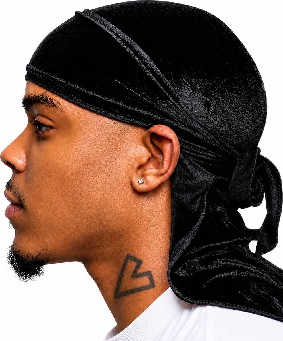 Veeta Superior Velvet Durag - miękkie aksamitne duragi dla mężczyzn i kobiet, długie podwójne szerokie paski, jedwabista wyściółka Durag, potrójne szwy