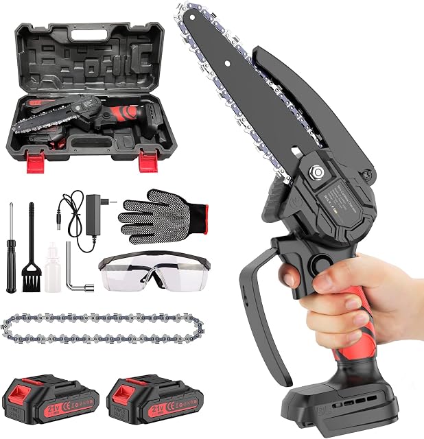 Mini Chainsaw Cordless, 6 Inch Electric Chainsaw with Battery 2*2000mAh, Small Hand Held Chain Saw Battery for Cutting Trees and Wood