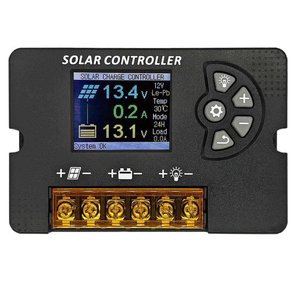 UDSKNV[KSL PWM Solar Charge Controller Solar Controller 12V/24V 30A with Color LCD Screen, Adjustable Voltage, Multi-Battery Support
