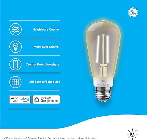 Miniatura 2 de GE CYNC - Bombillas LED inteligentes, color blanco suave, luces Bluetooth y Wi-Fi, compatibles con Alexa y Google Home, bombillas estilo Edison ST19