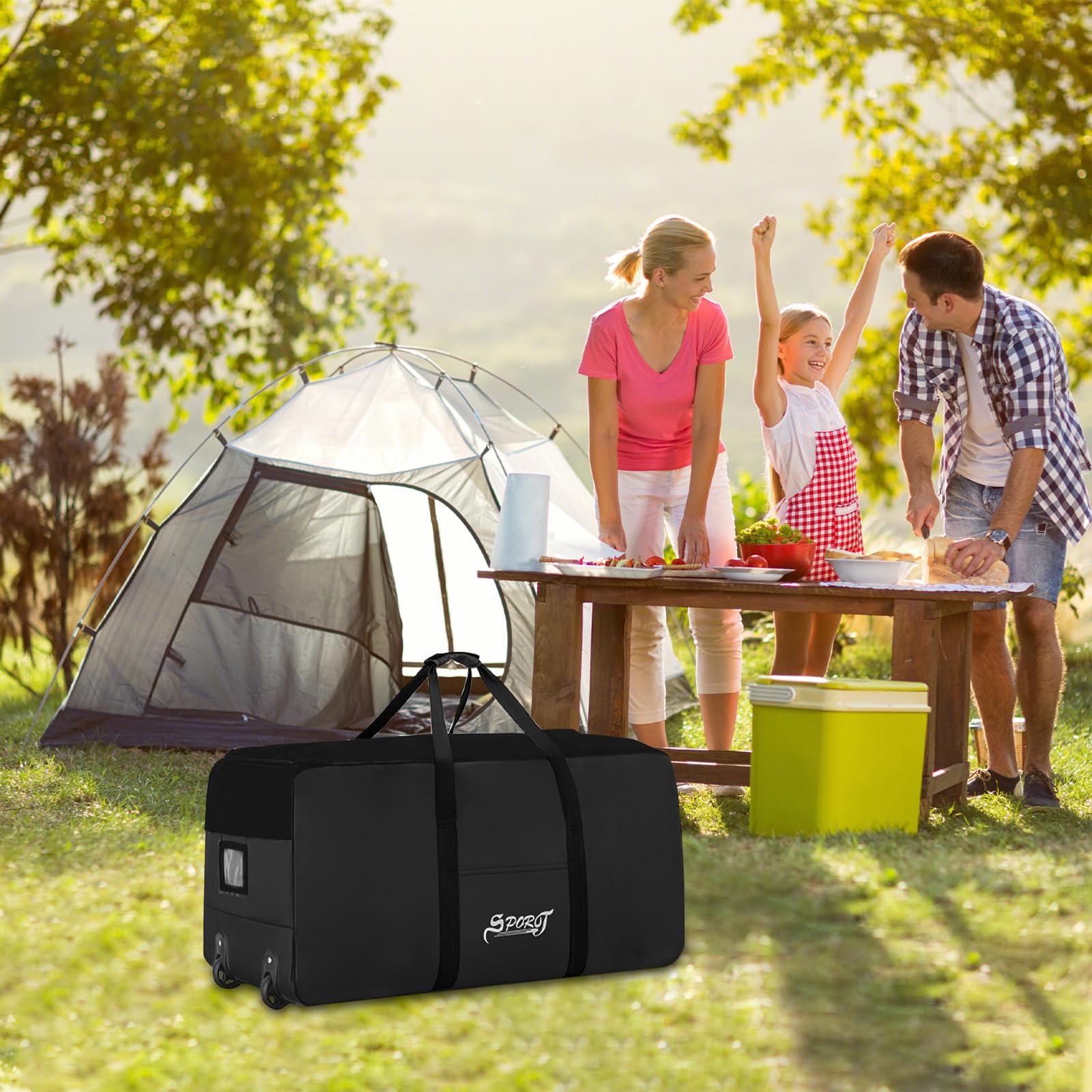 Grand Sac de Voyage à roulettes,120L Grand Imperméable Sac de Sport,Sac Pliable Weekender pour Homme Femme,Sacs à Bagages de Stockage pour Camping Voyage,80x40x40cm (Noir)
