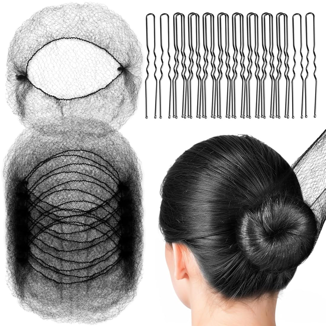 Redecillas Invisibles 40 piezas Horquillas Pelo Mallas Elástica para Hacer Bollo de Pelo Bailarina Ballet Negro