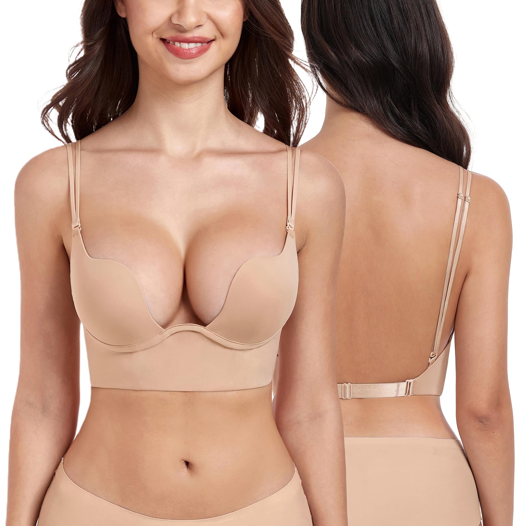 DotVol Damen Rückenfrei Multiway BH Niedrigem Rücken Push Up Bra Tiefer U-Ausschnitt Unterwäsche