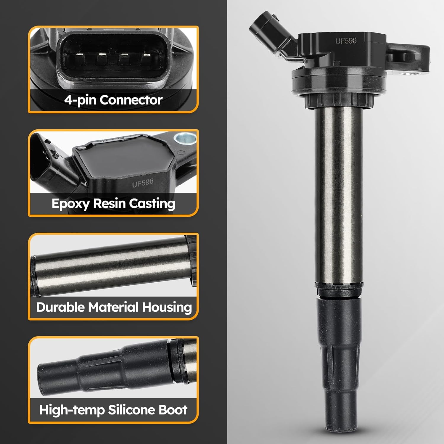 4PCS UF596 Ignition Coil Pack For TOYOTA 09-18 Corolla,09-14 Matrix,10-15 Prius,12-17 Prius V,18-19 C-HR/11-17 Lexus CT200h/08-14 Scion xD,2016 iM/09-10 Pontiac Vibe Replaces# UF619 C1714 GN10341