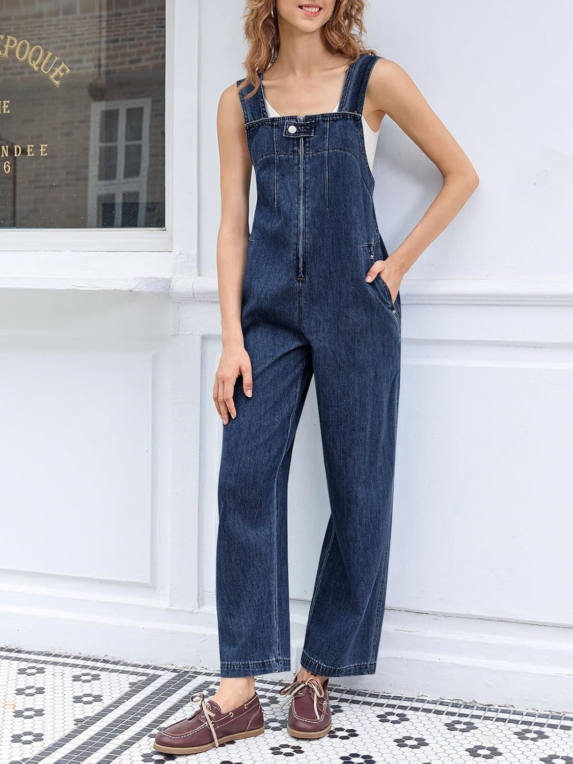 Cicy Bell Womens Casual Denim Bib Overalls Wide Leg Sleeveless Zipper Loose Jean Pants Jumpsuits with Pockets - Image 3