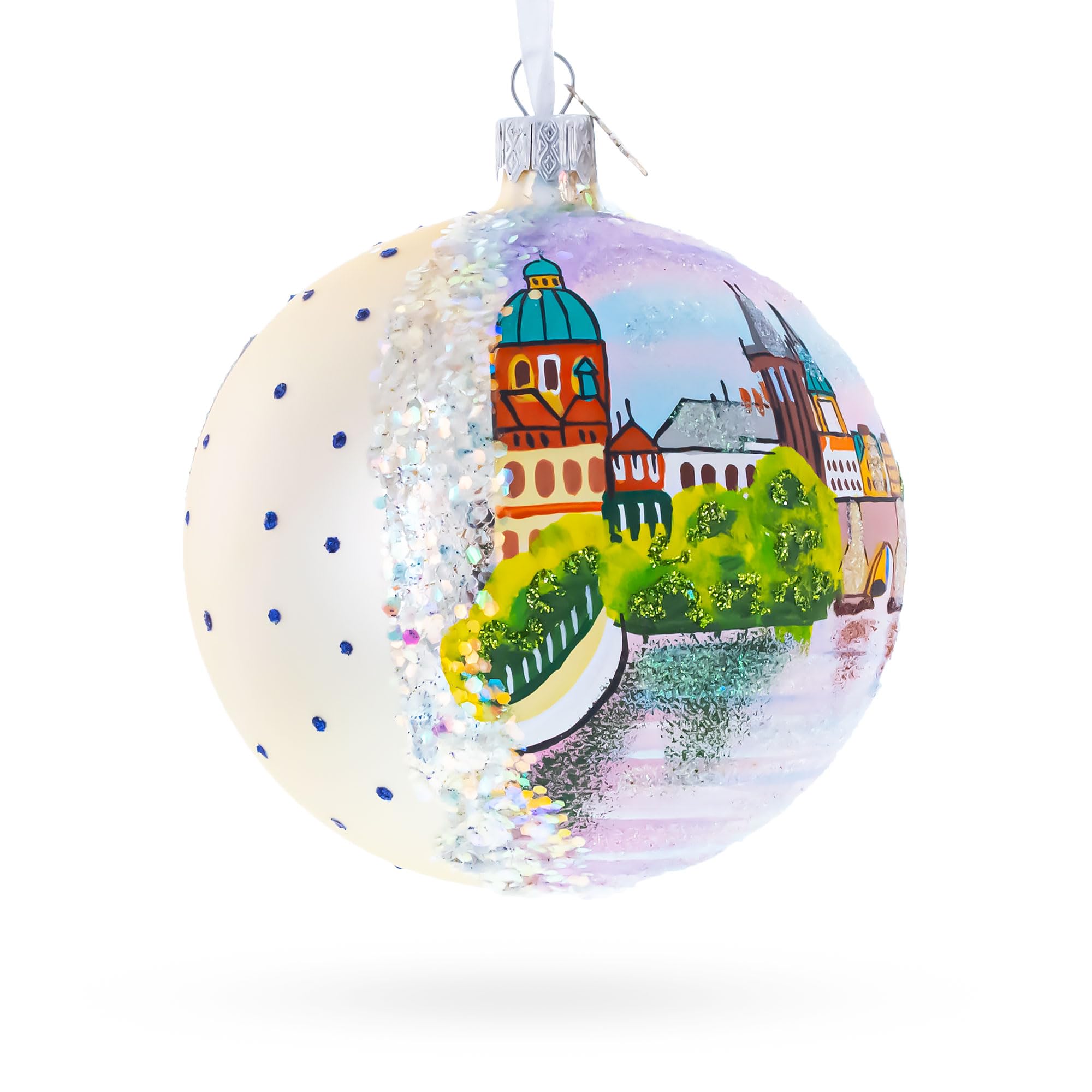 Ornamento de Navidad de Bola de Vidrio Karluv Most, Praga, República Checa 4 Pulgadas