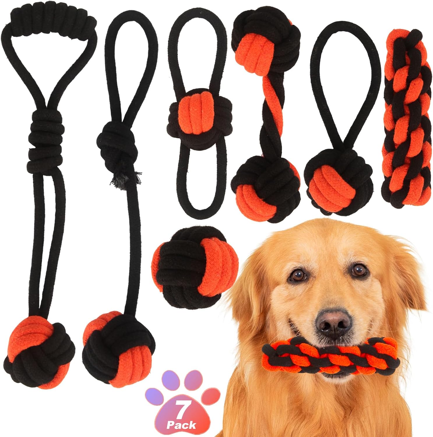 7 Pack Dog Rope Toys, Puppy Rope Toys for Small Dogs, Dog Tug Ropes for Teeth Cleaning, Dog Chewing Rope Toys Set Keep Dog from Being Bored, Black Orange