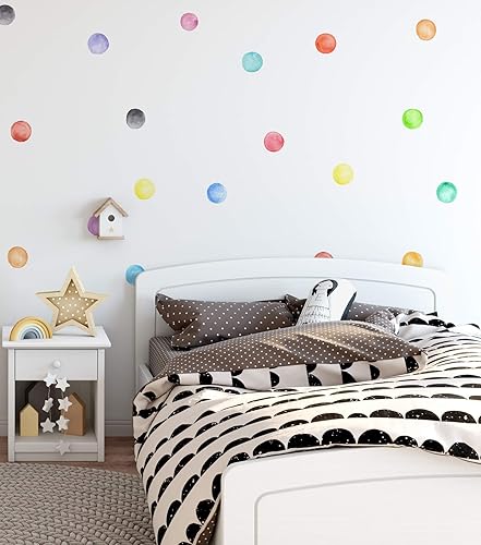 Miniatura 3 de Murwall Calcomanía de pared de lunares, acuarela, colorida, calcomanías de pared redondas, calcomanías de pared para despegar y pegar, decoración de