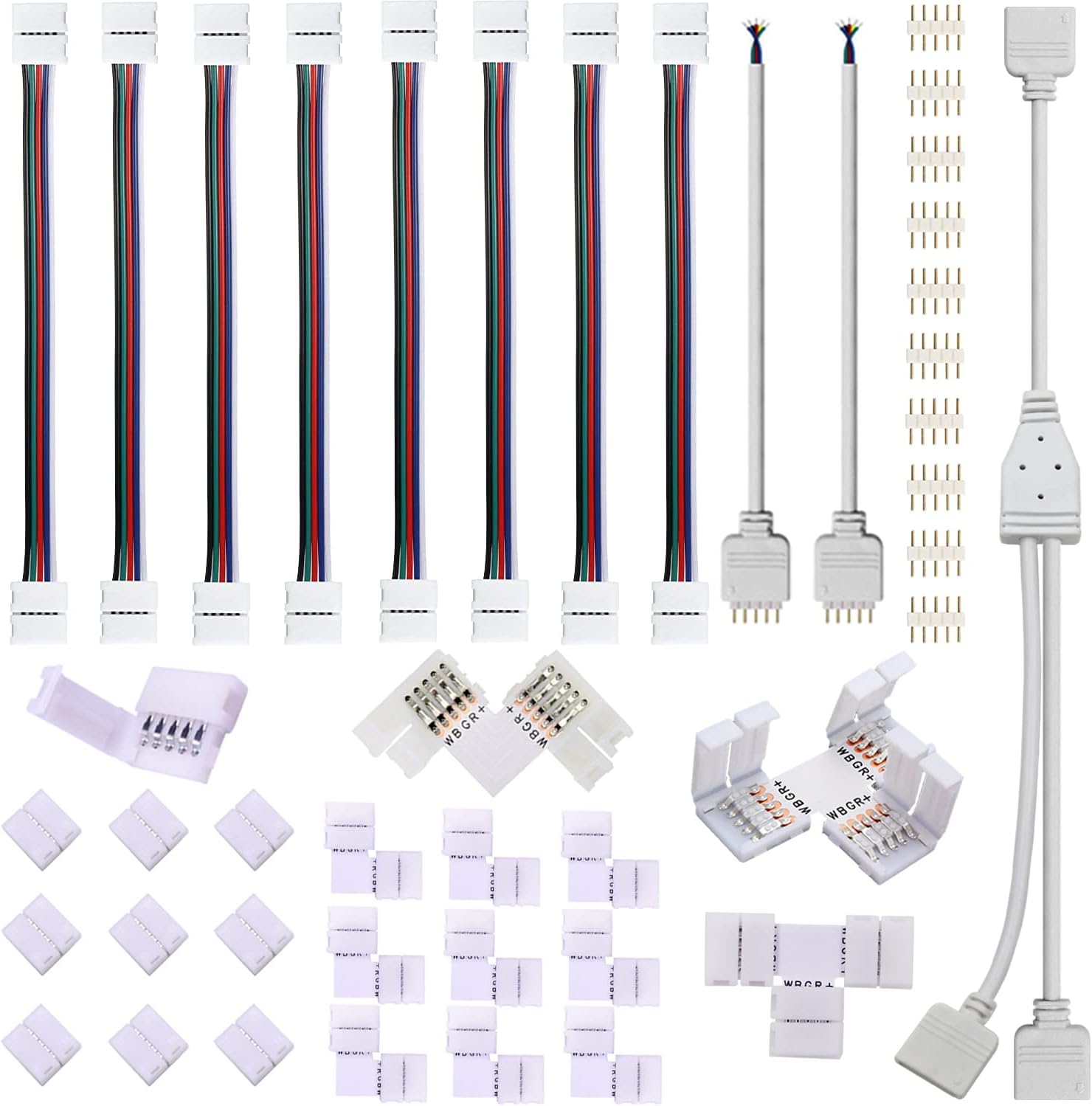 5 Pin LED Strip Connector Kit, Include L and T Shape 5 Pin LED RGBW Connector, 5 Pin Solderless Connector, LED Strip to Strip Jumper Wire for 12mm RGBW LED Strip Connection