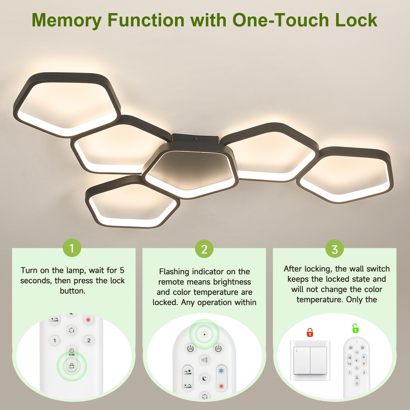 OTREN LED Deckenleuchte Dimmbar mit Fernbedienung, 88 cm 58W, 3000K–6500K, Nachtlicht & Memory-Funktion, Schwarz Deckenlampe für Wohnzimmer, Schlafzimmer, Küche