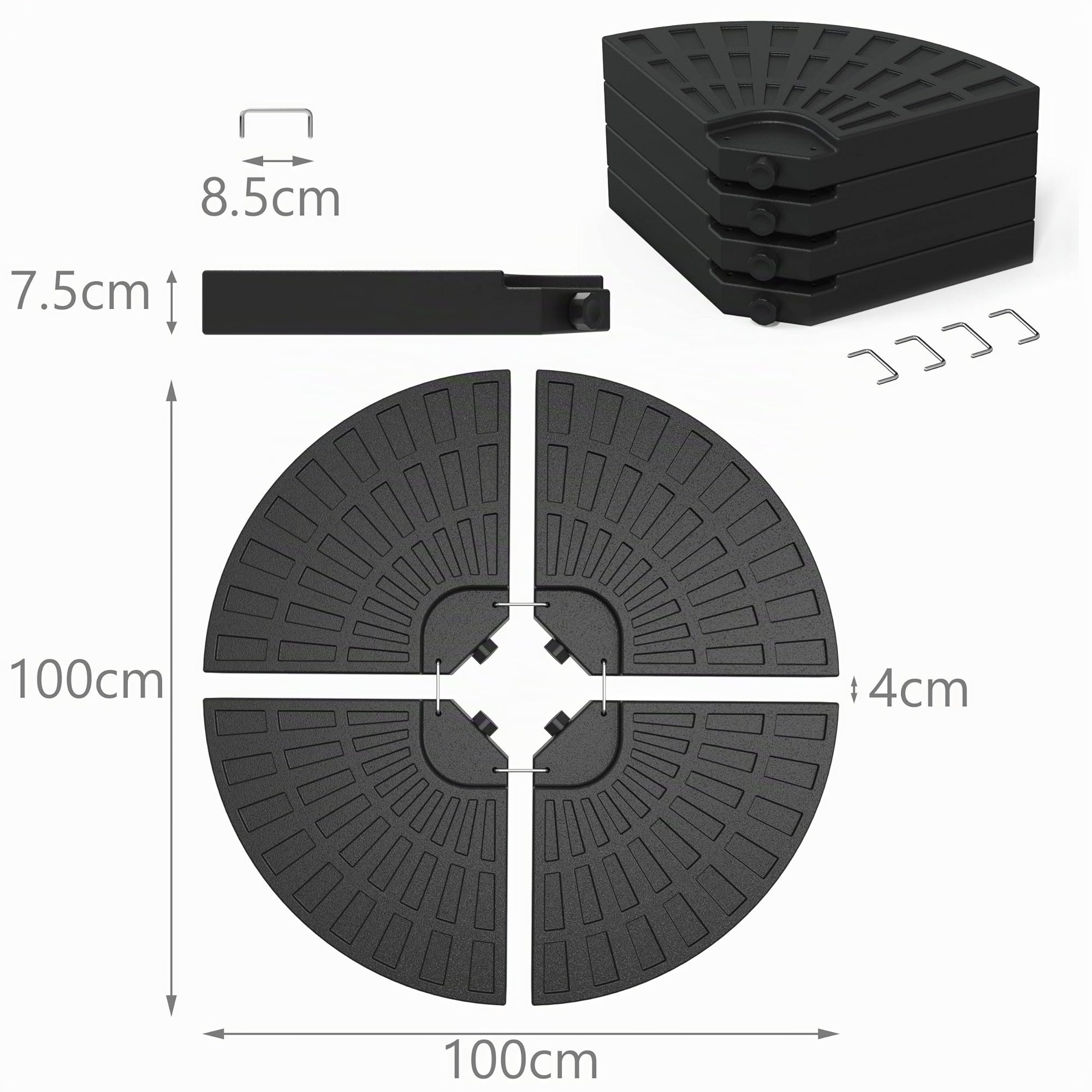 VOUNOT® Base per Ombrellone da Giardino in Plastica, Riempibile con 52 Litri di Acqua o 100 kg di Sabbia, Nero
