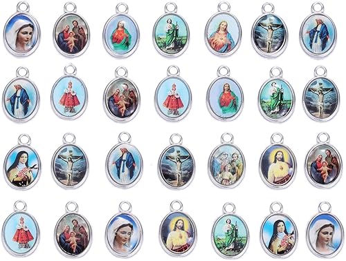 ZHENYIN 100 piezas de medalla milagrosa de la cruz de Jesús, Virgen María, Jesús, ropa religiosa, medallón de San Benito, dijes sueltos para hacer