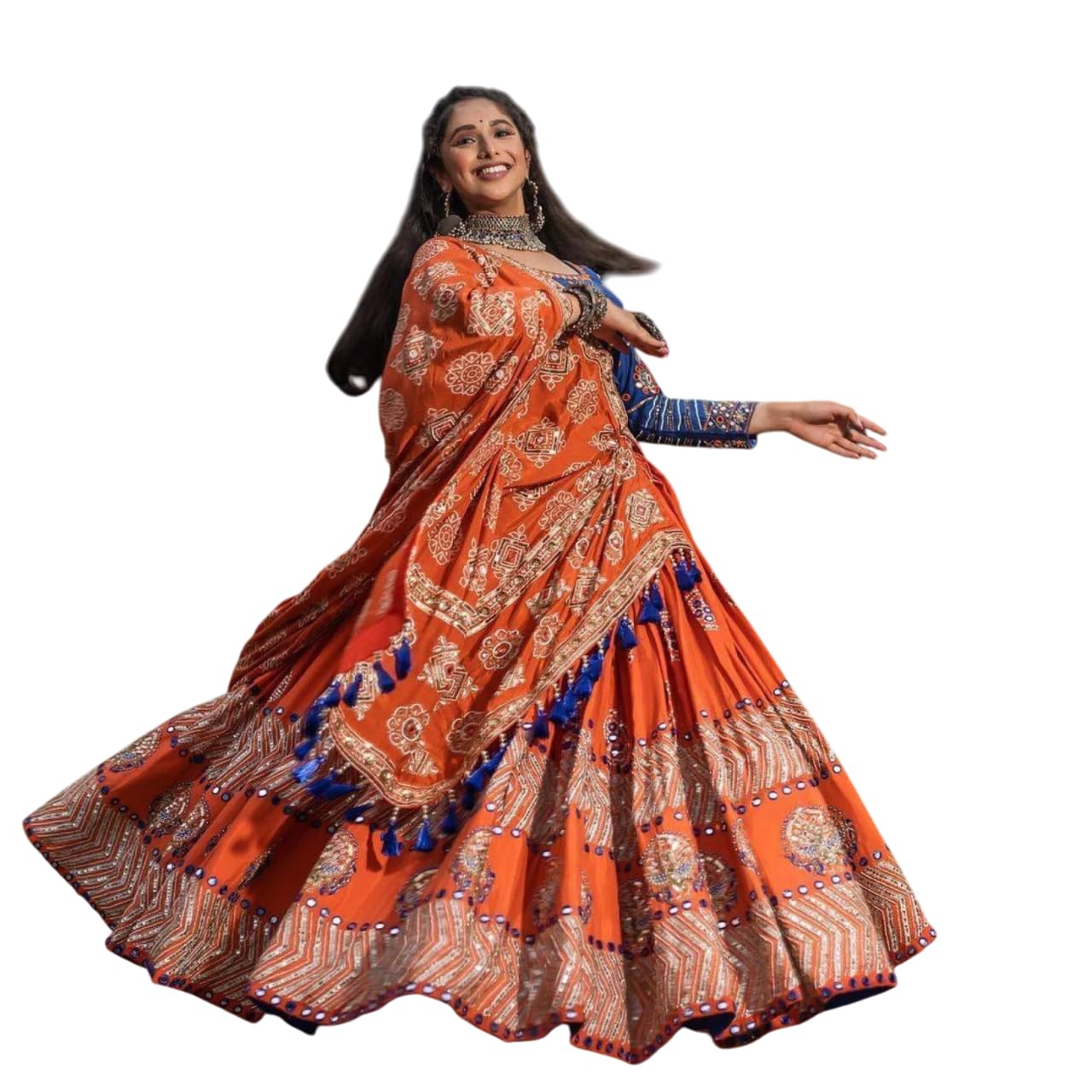 Women’s Lehenga Choli Butter Silk with Real Mirror Work Perfect for Garba