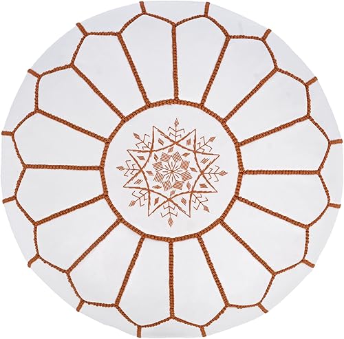 Miniatura 48 de Marrakesh Gallery - Funda de puf marroquí, otomana redonda y grande de piel, decoración bohemia para sala de estar, reposapies, sin relleno Marrón