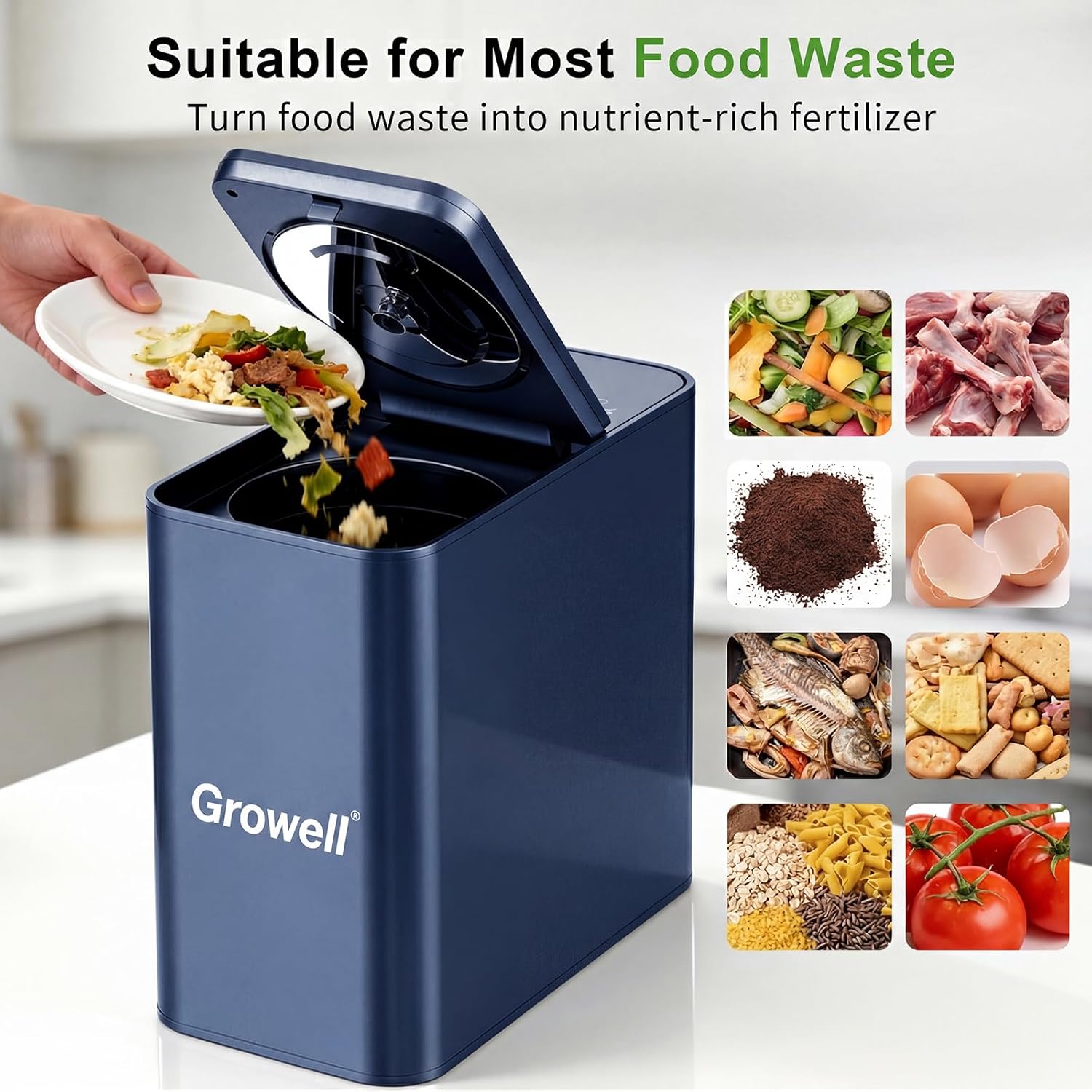 Electric Composter for Kitchen, 3.2L Smart Countertop Compost Bin, Low Noise, Odorless, Indoor Food Waste Composter with LED Display, Auto-Cleaning, Turn Food Waste into Fertilizer,EC04