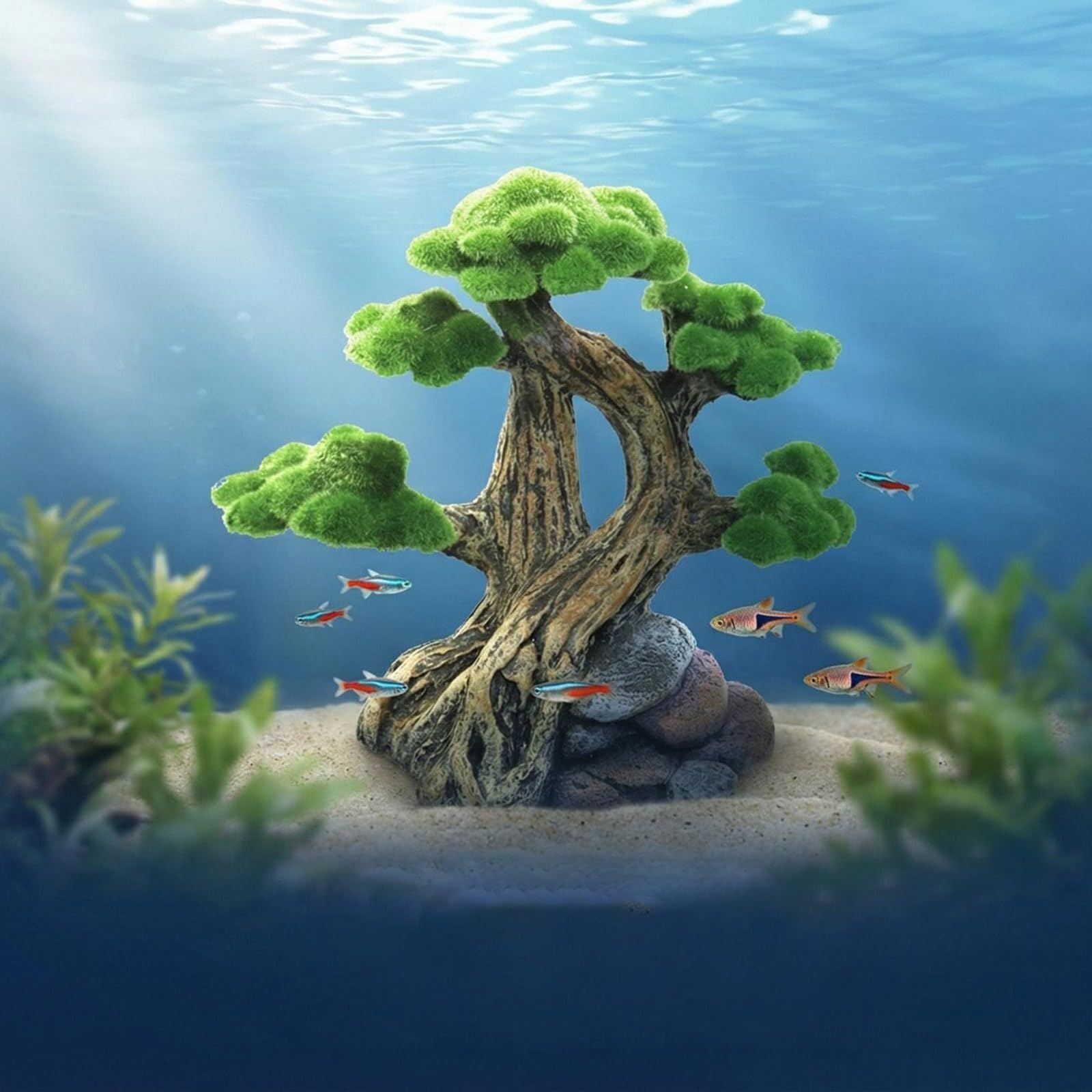 Albero muschio in miniatura Acquari Paesaggio Accessorio Resina Pianta acquatica per acquari Vista subacquea Decorazione scena Albero muschio decorativo