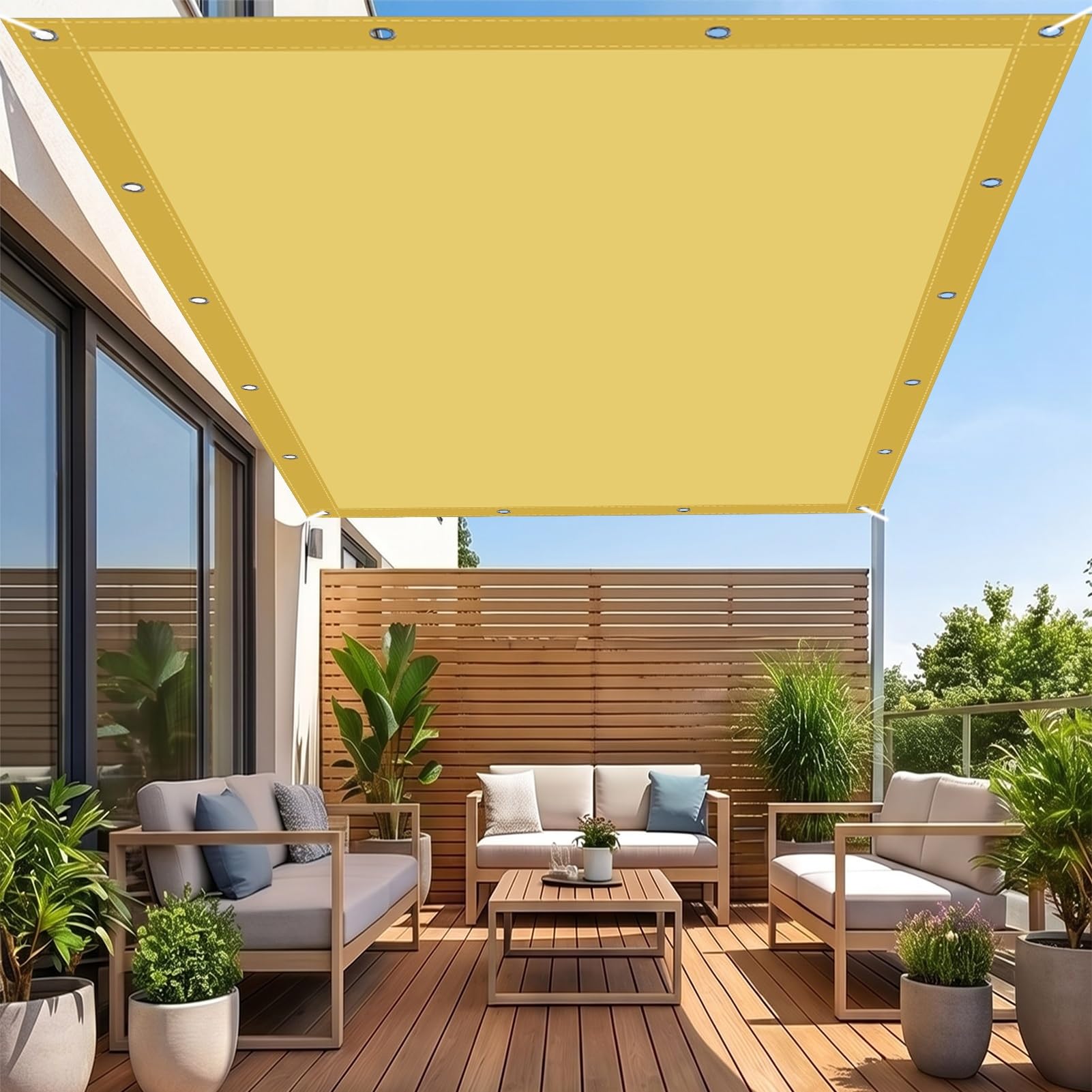 Voile d'ombrage pour jardin et terrasse 210 x 230 cm jaune sable