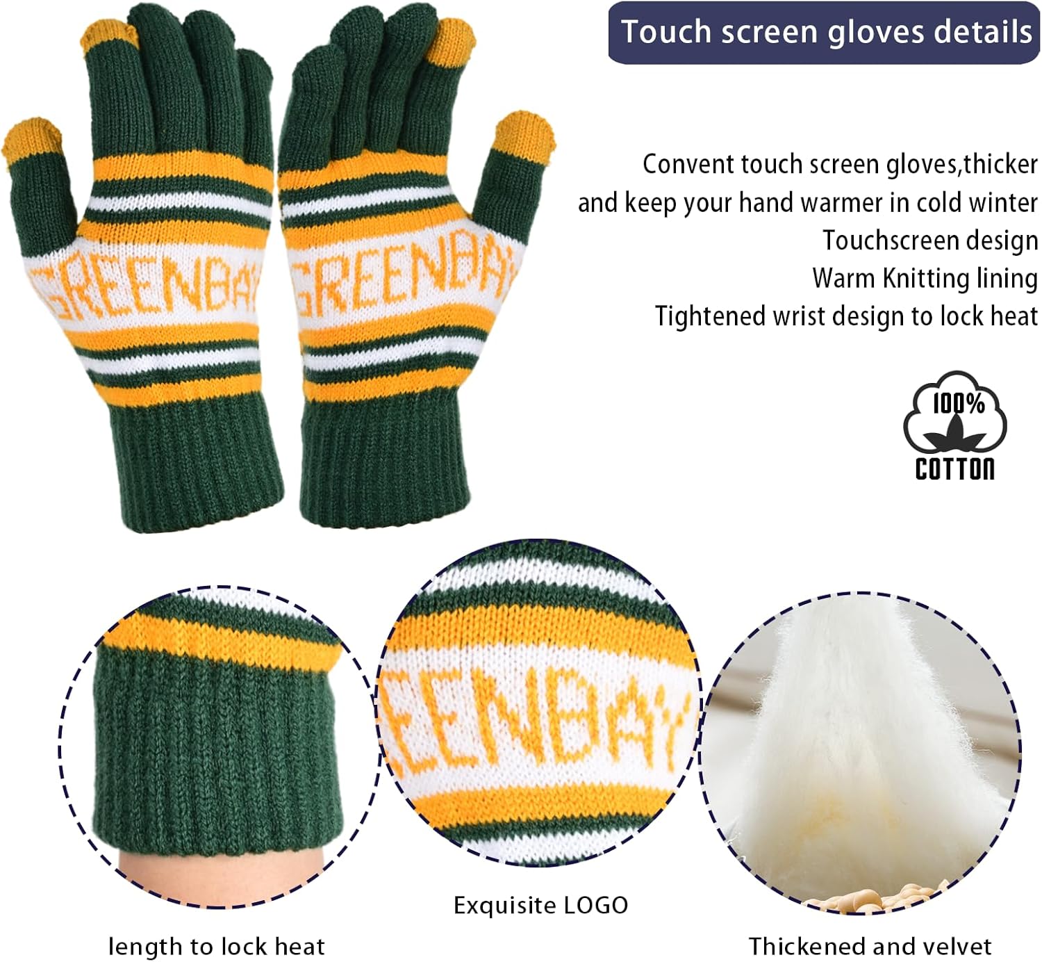 Vintage Classic Skull Cap 3D Embroidery Beanie Cuffed Winter Hat Knit Comes with Warm Gloves Gifts for Men Women Fans - Image 3