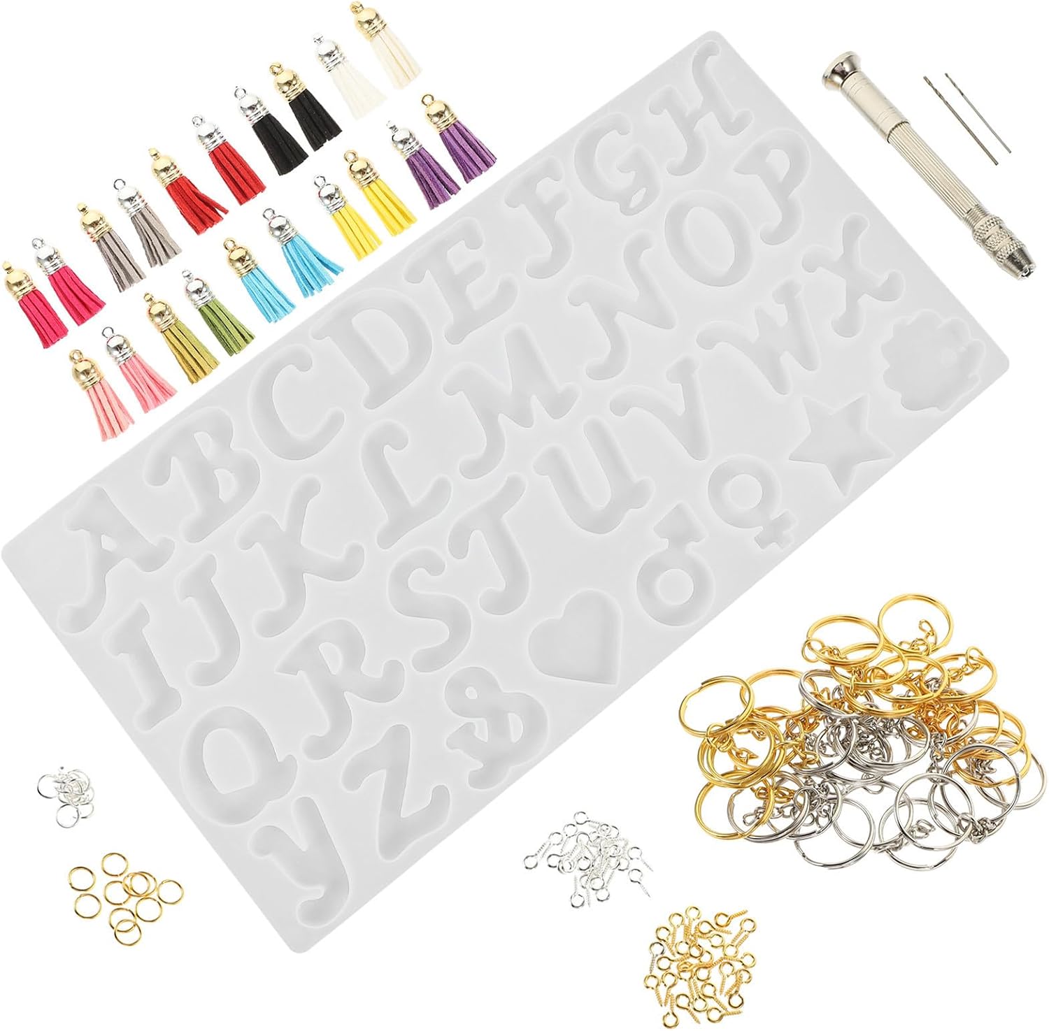 Toddmomy Alphabet Silicone Letter Keychain Mold Set for DIY Jewelry Making
