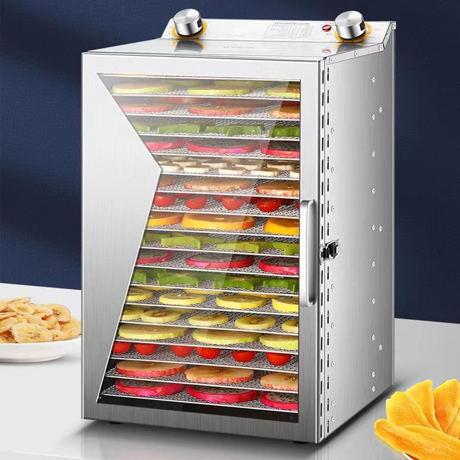 Máquina secadora de alimentos para el hogar, máquina secadora de flujo de aire de 360° para dulces y bocadillos, máquina deshidratadora de alimentos con temporizador digital ajustable y control
