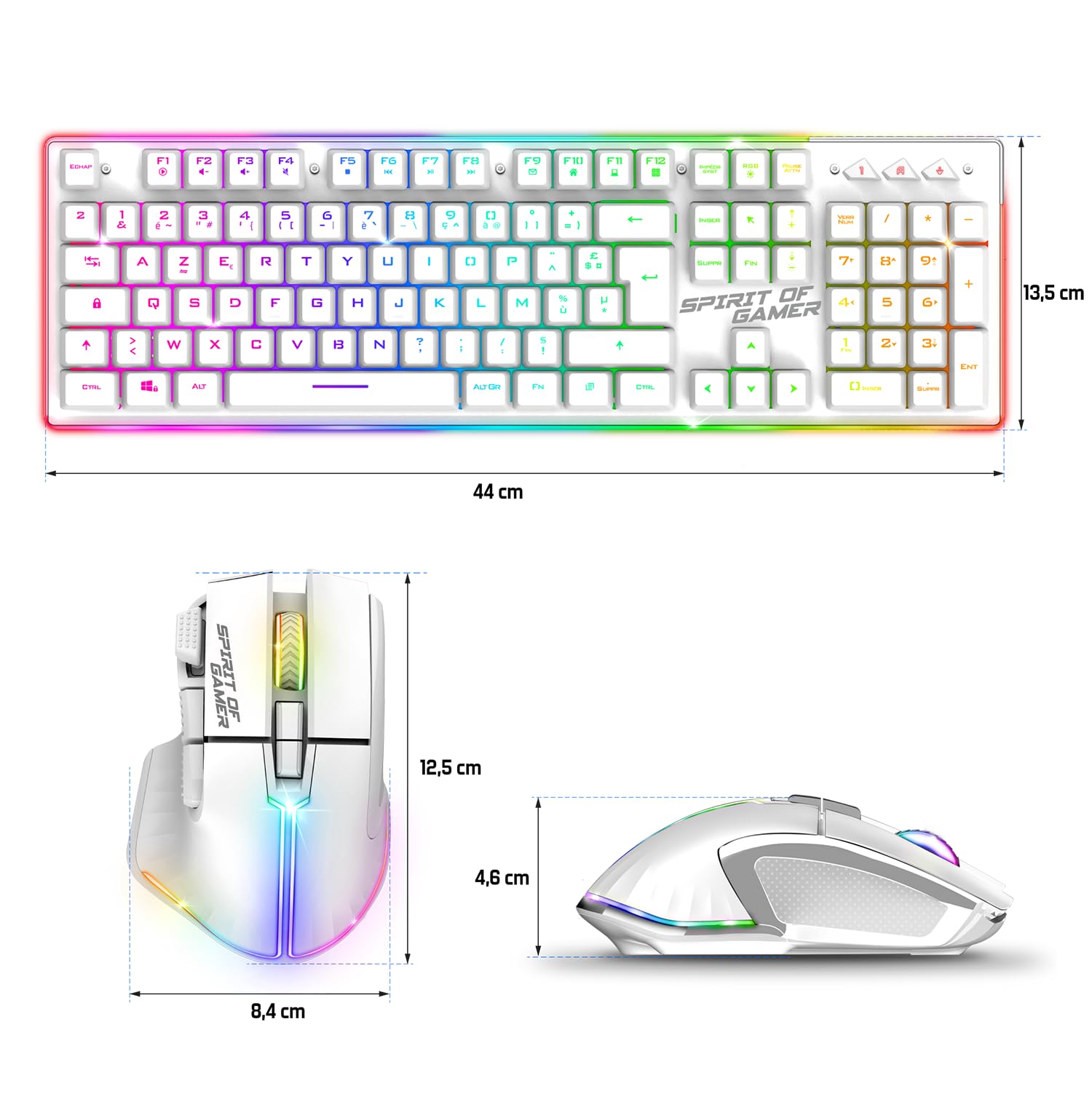 SPIRIT OF GAMER x MK600 | Pack Teclado Ratón Inalámbrico Gamer Blanco Recargable RGB | Diseño QWERTZ Alemán Retroiluminado | Gaming Keyboard Semi Mecánico | Wireless Mouse 4800 DPI | PS4/PS5, PC, Xbox