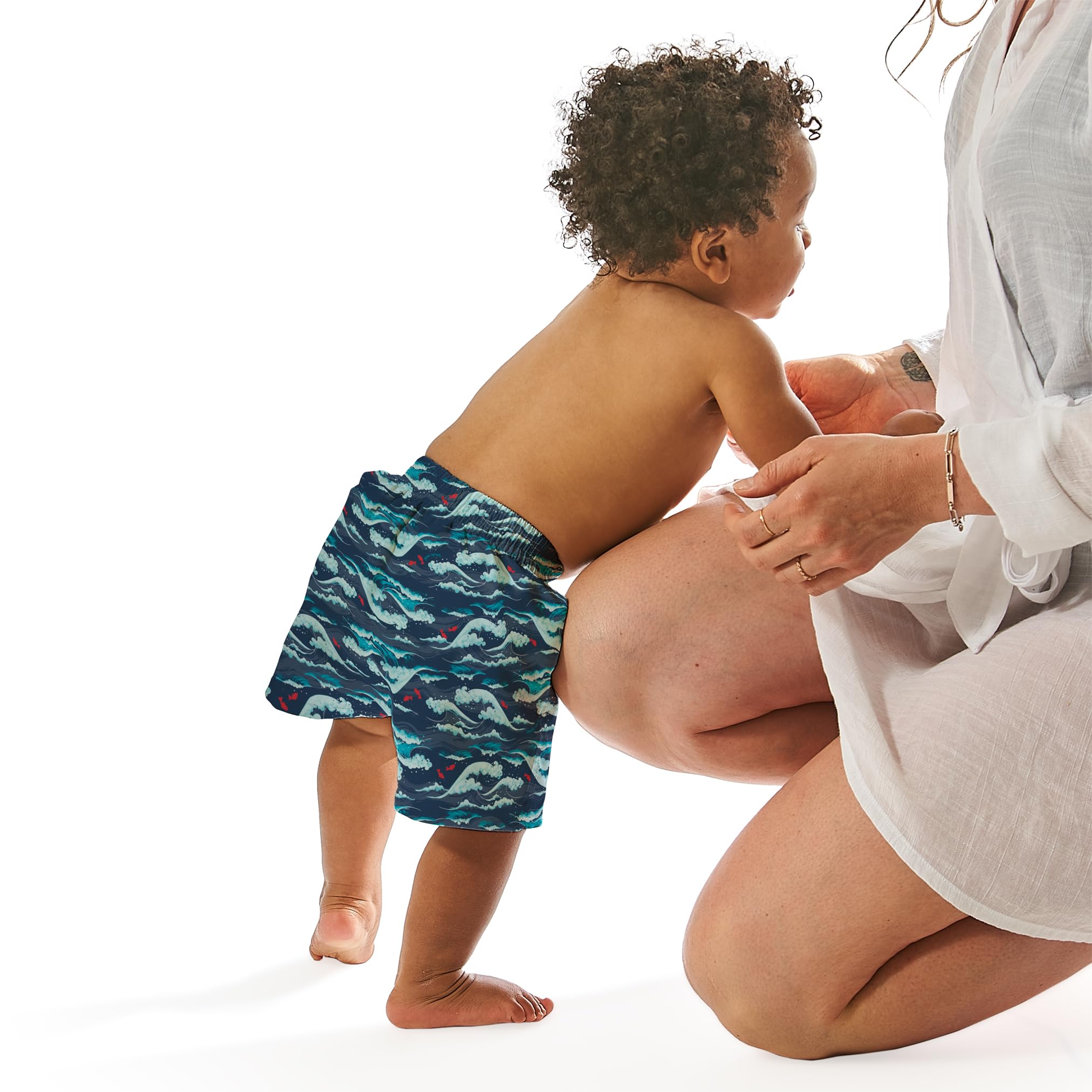 green sprouts Boys' Without Built-in Diaper, Navy Tidal Waves, 24mo