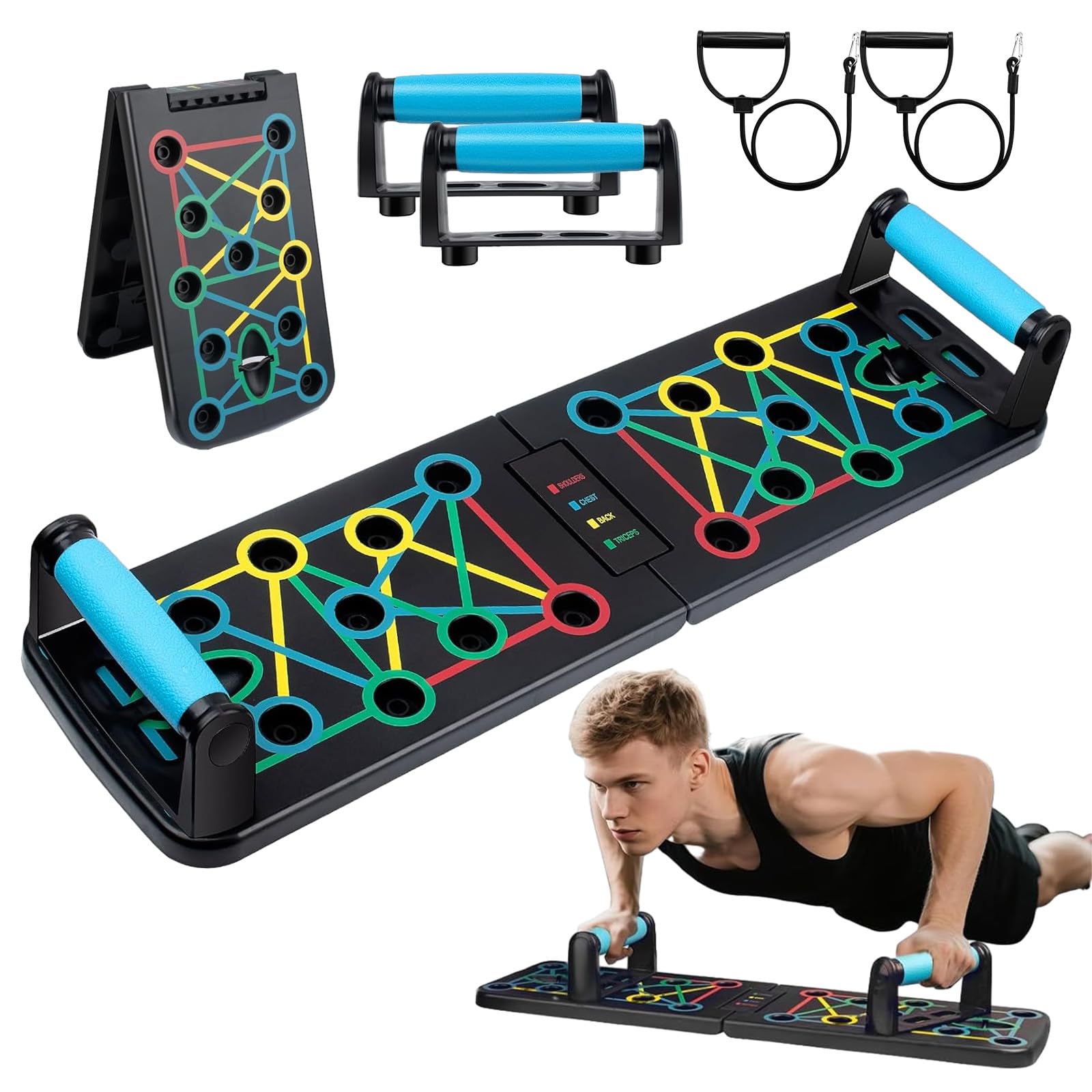 Push up Board Flessioni Attrezzi, Maniglia per Push Up, Push Up Board Pieghevole,con 2 Corde di Trazione,41 posizioni combinate,Digitale per Esercizi a Casa e in Palestra.