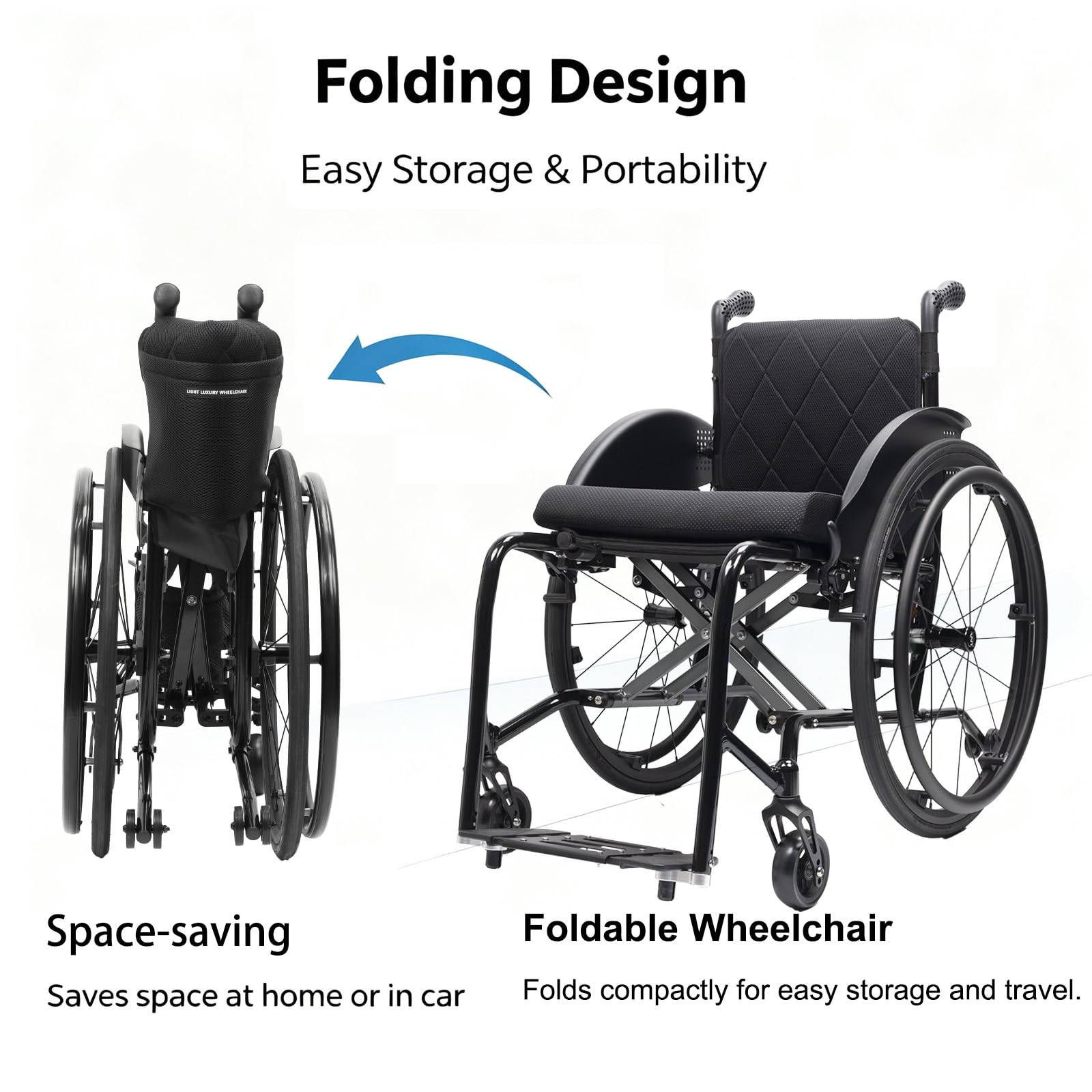 Silla de Ruedas plegable Ligera de aluminio, Autopropulsable | Adultos, Ultraligera, Frenos de acompañante, Plegado Compacto, Reposapiés extraíbles(A,42cm/16.5in Seat)