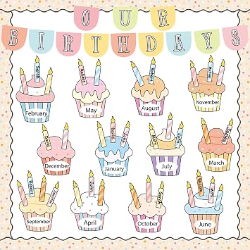 Birthday Bulletin Board Classroom Decorations Boho Cupcake Cutouts Boho Candle Name Tags Decoration for Wall Chalkboard Decors Preschool Classroom Decor Teacher Back to School Supplies