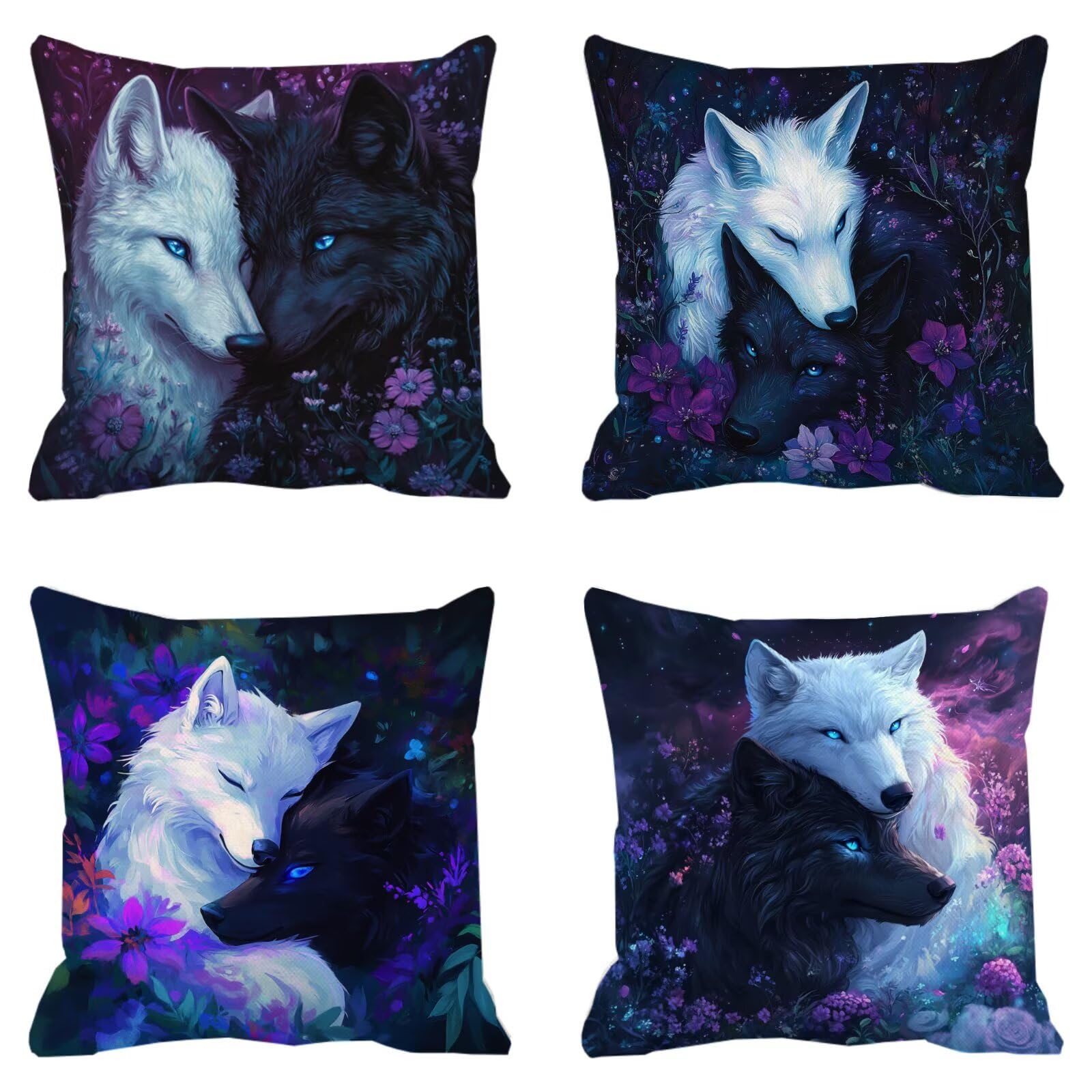 Cojines Sofa Fundas Cojines 50x50cm SúPer Suave Cojin En blanco y negro Lobo Juego de 4, Fundas Almohada Impermeable Exterior, Interior Y Exterior Cojin Decorativos, Para SalóN Regalos NavideñOs P-211