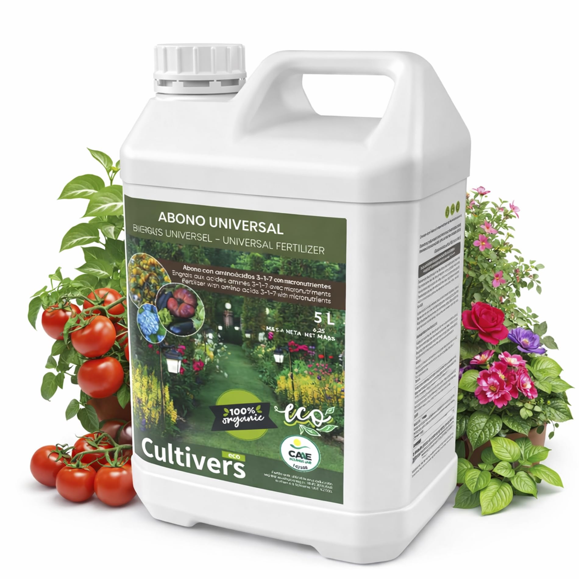CULTIVERS Organic Universal Liquid Fertiliser 5 L | NPK 4-1-7 Plant Feed with Amino Acids and Micronutrients (B, Cu, Fe, Mn, Mo, Zn) | Suitable for Organic Farming