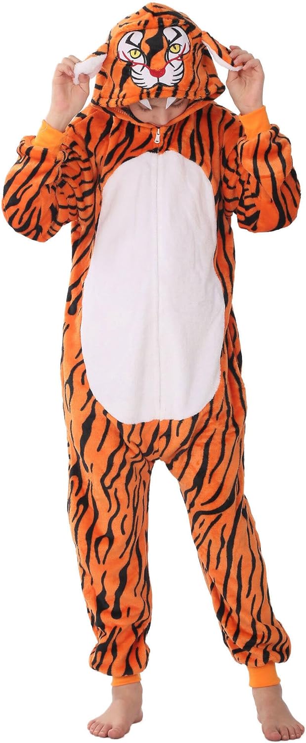 WAFUNNE Animal Onesie Costume for Kids Child Boys Girls Womens Mens Cosplay Halloween Costumes Easter Onesies Orange Tiger