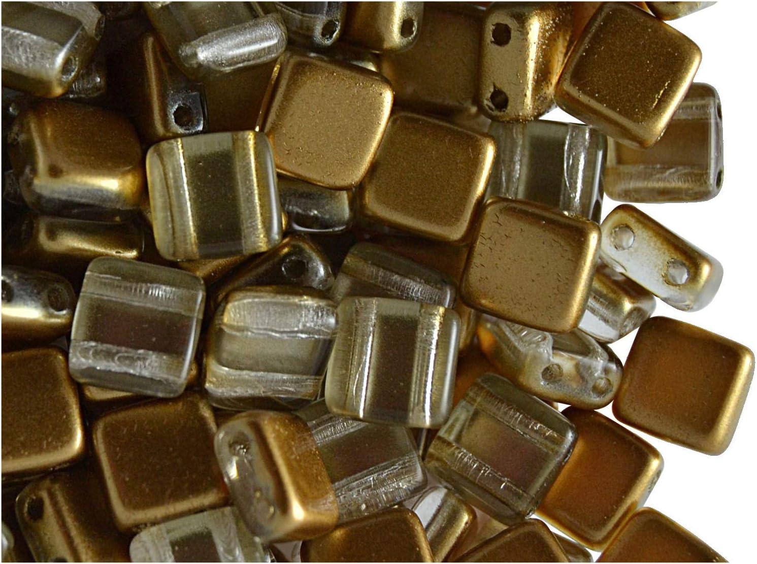 40 Pieces Czech Glass Two-Hole Tile Beads Estrela 6x6x3.2mm Bronze-Gold