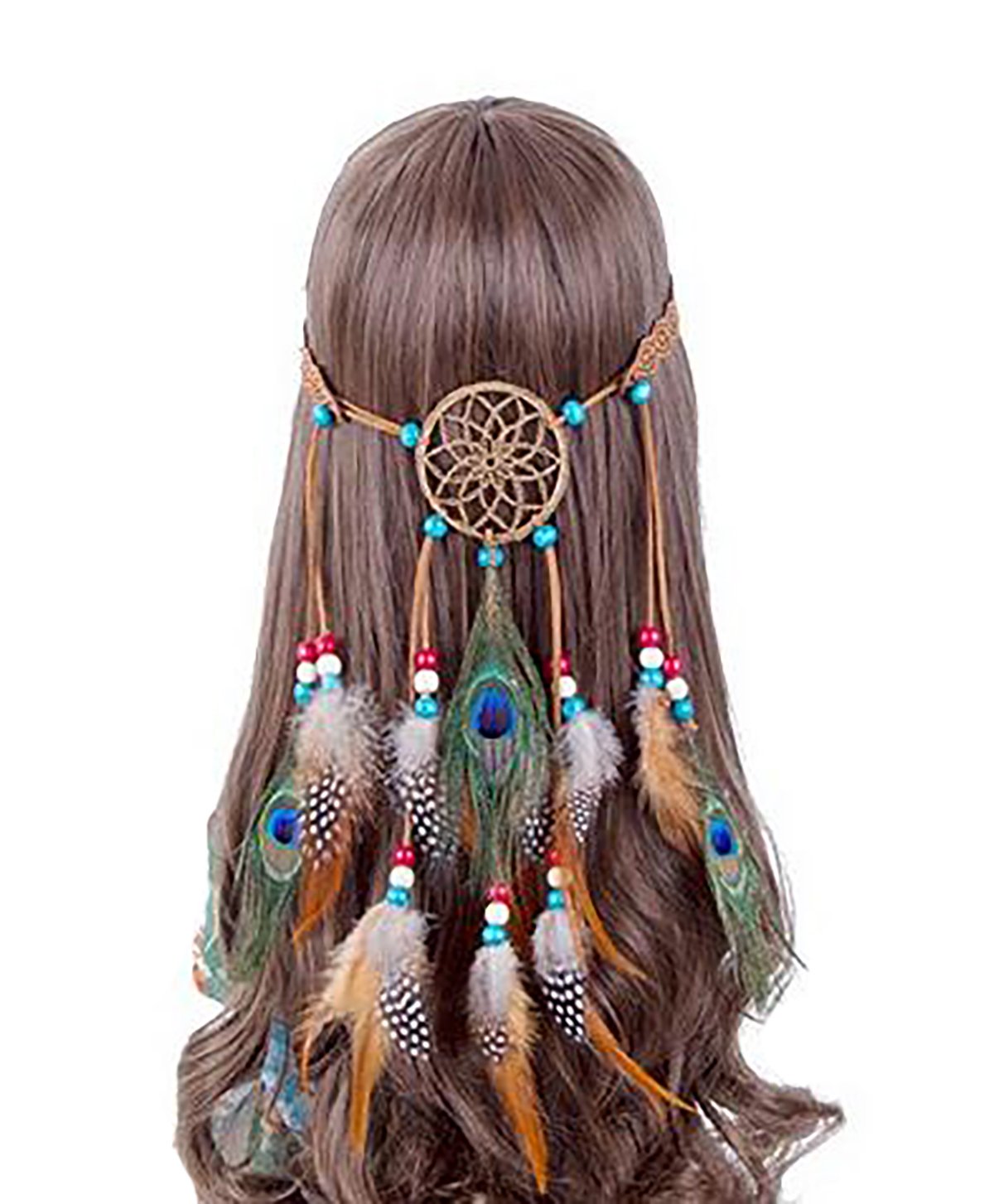 Hippie Headband Feather Dreamcatcher Headdress - Boho Headwear Headpiece Amazon.com : Women Lady Bohemian Peacock Feather Headband  main image 4
