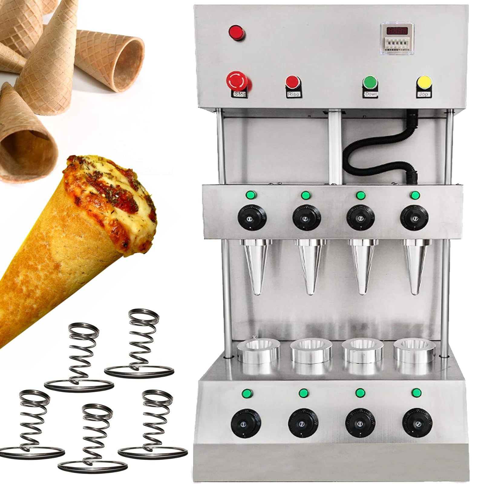 TXMACHINE® Pizza cone machine 4 cone maker Pizzelle Makers with pizza oven,display warmer,pizza cone making machine,4 shapes (110V/60HZ, pizza machine)