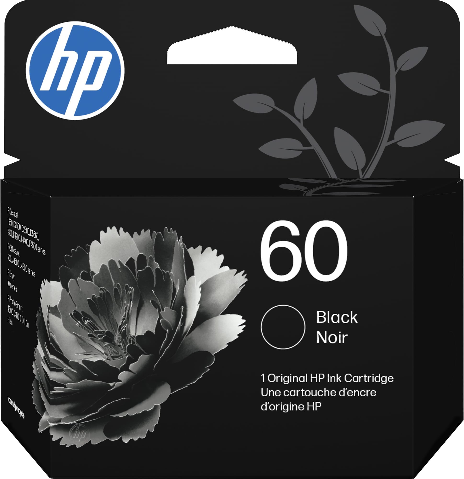 60 Black Ink Cartridge | Works with Series: DeskJet D1660, D2500, D2600, D5560, F2400, F4200, F4400, F4580; Envy 100; OfficeJet J4500, J4680, 4500; PhotoSmart C4600, C4700, D110a | CC640WN