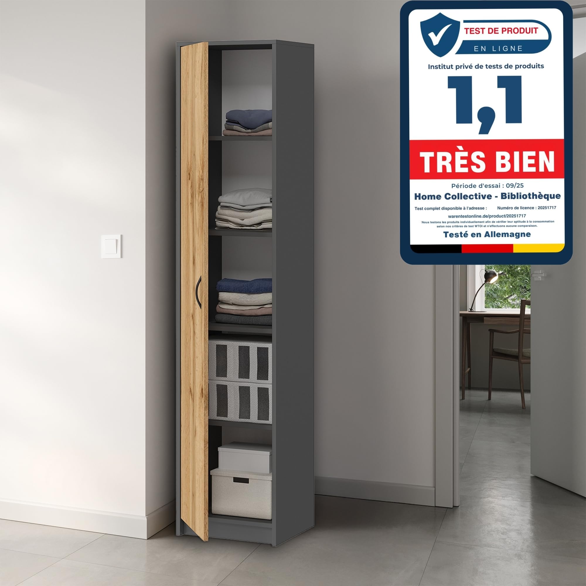 Home Collective Bibliothèque Armoire, Étagère, Meuble de Rangement Polyvalent avec 4 étagères, Armoire de Bureau| 40 x 35 x 180 cm (L x P x H) | pour Chambre, Couloir, Bureau | Anthracite chêne