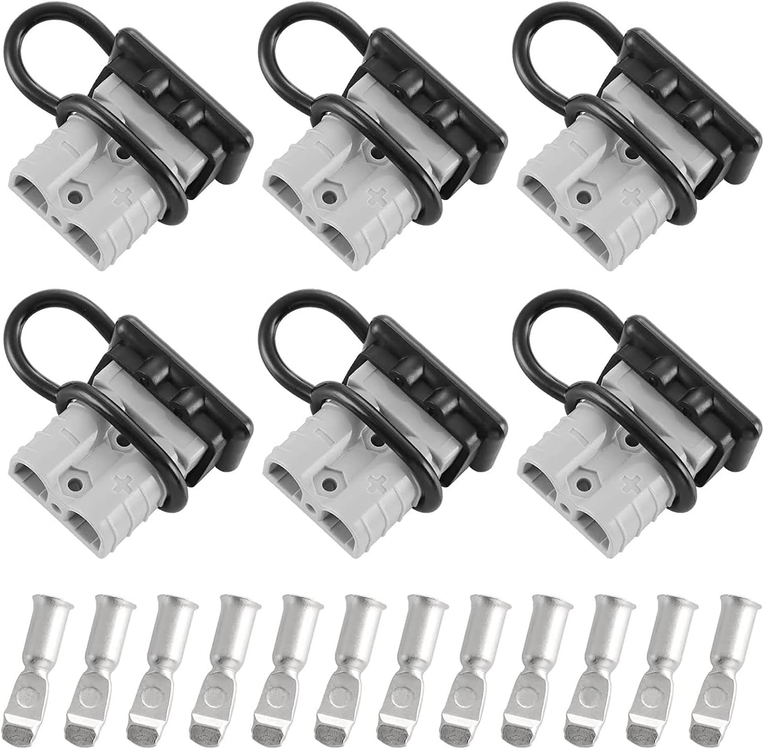 6 Pcs 10-12 Gauge 50 Amp Battery Quick Connect/Disconnect with Dustproof Cover, Jumper Cable Plug Connector Kit for Recovery Winch, Forklift, Towing Systems(Grey)