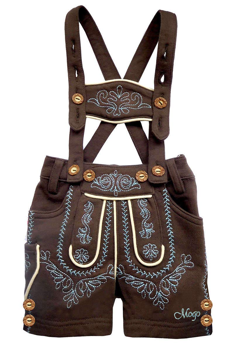 Mogo Jungen Kurze Baby-Hose Lederhosenstyle Dunkelbraun, DUNKEL/BLAU, 50/56