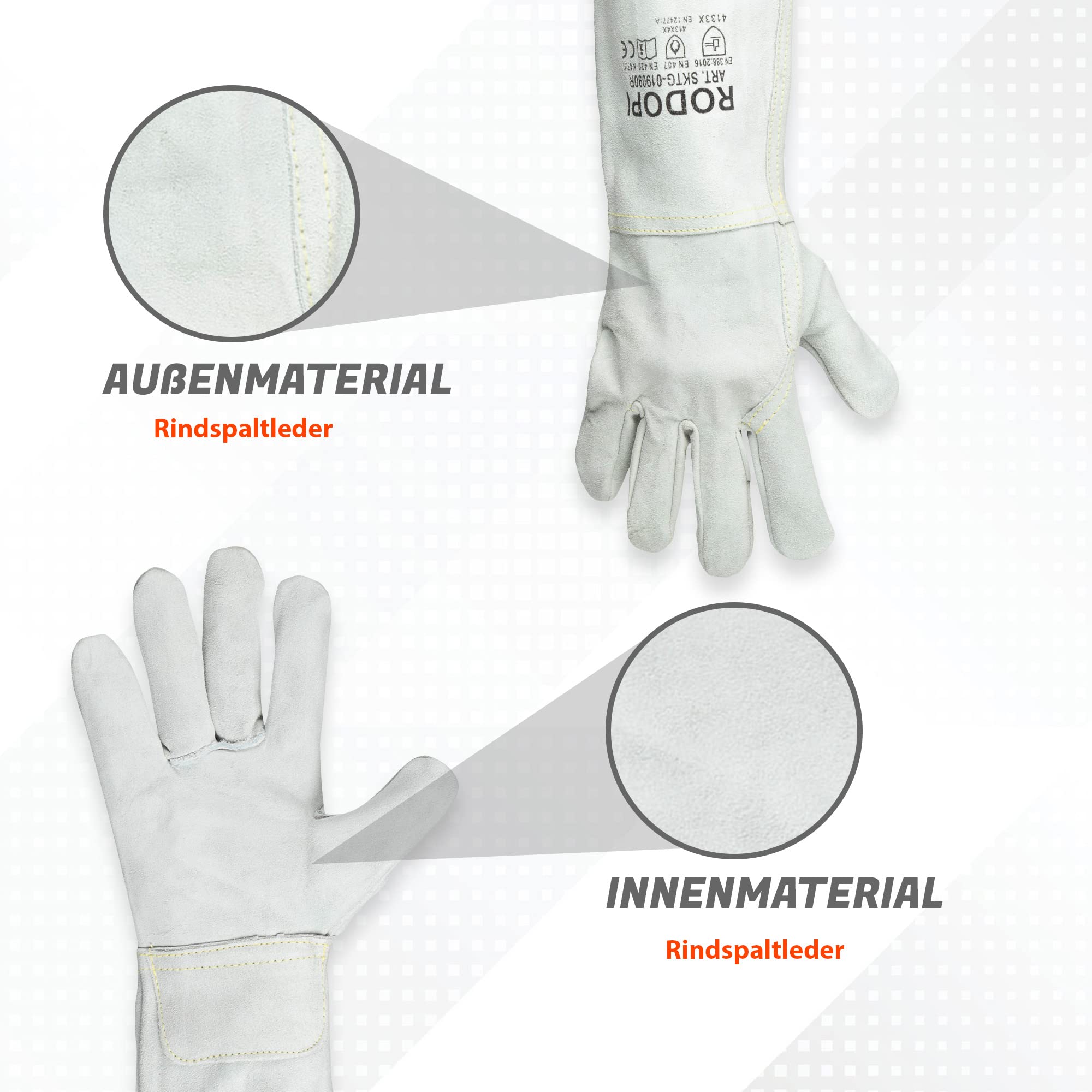 RODOPI Schweißerhandschuhe FIREWELD-Protect 1-10 paar Arbeitshandschuhe Gr. 8-11 Rindspaltleder EN 12477:A Schweißhandschuhe 33 cm für Damen und Herren (10, 10)