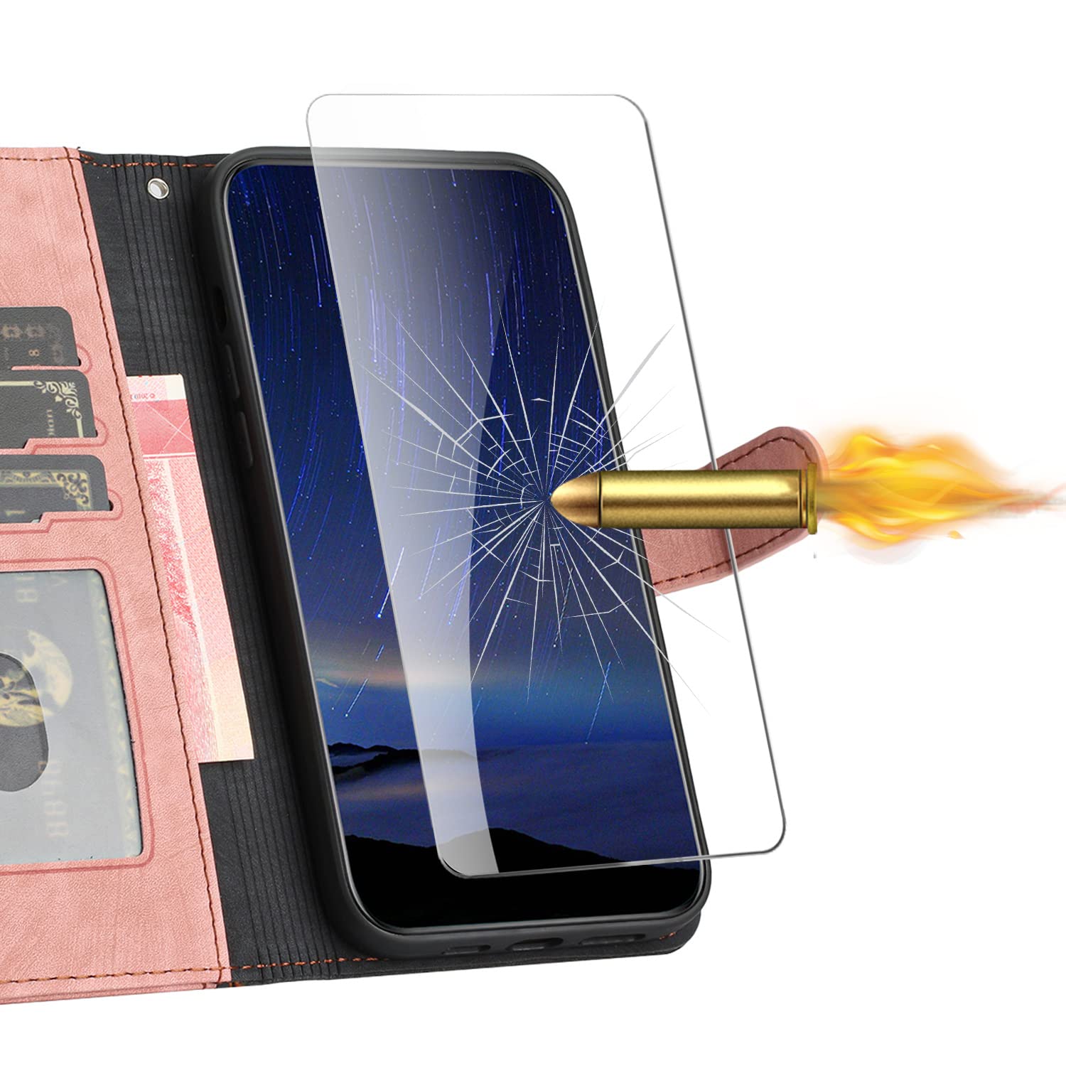 Hoyoikun Funda Compatible con Samsung Galaxy A53 5G,Regalar 2 Piezas Protector de Pantalla.Flip Leather Edition,Funda de Cuero PU con Cáscara de TPU,[Soporte Plegable] [Cierre magnético]-Rosa — view 2