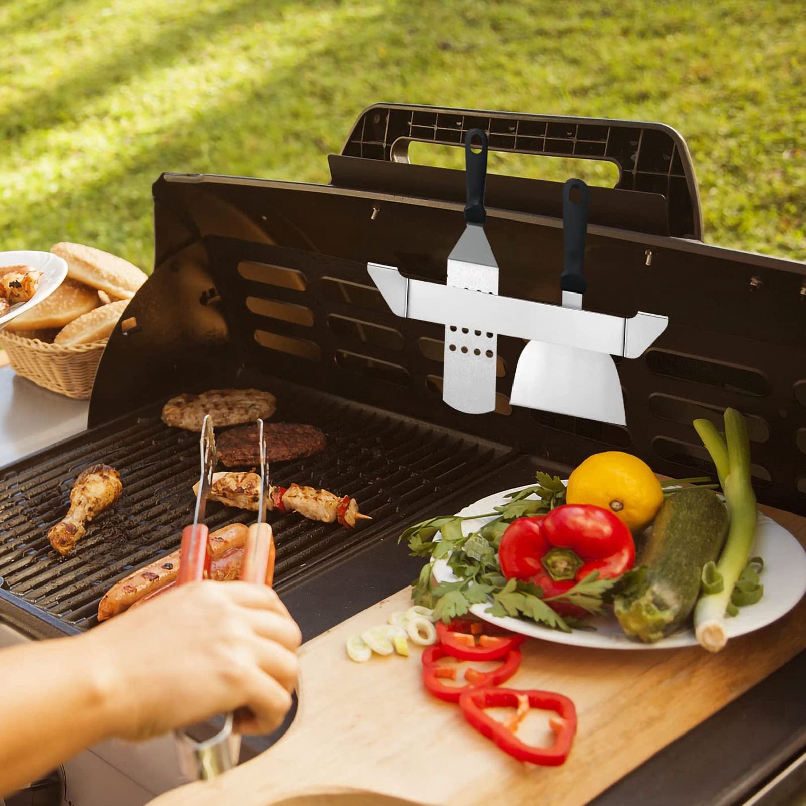 F&Y Porte-spatule pour plancha en Acier Inoxydable, 2 pièces, Porte-Outil pour plancha, Support pour Outils de Barbecue, Accessoires pour plancha