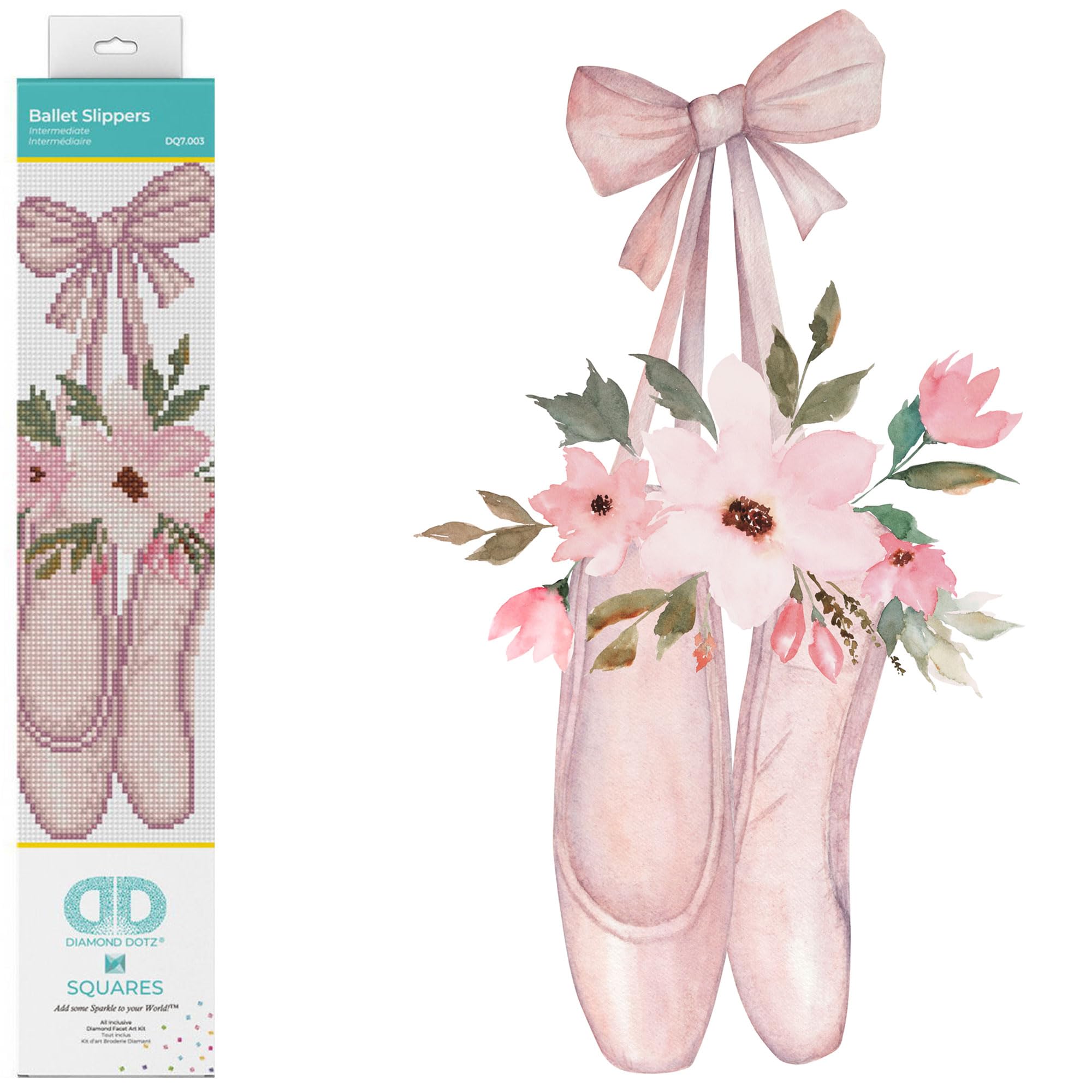 DIAMOND DOTZ Squares DQ7 Intermediate Kit, Colourful, 9.45" x 14.57", Ballet Slippers