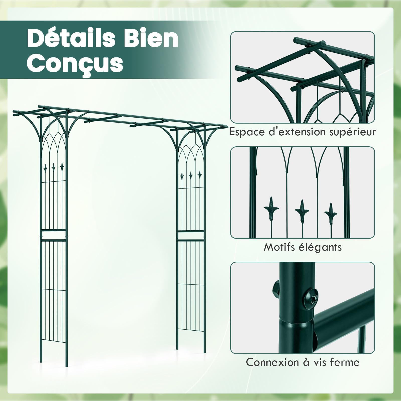 GOPLUS Arche de Jardin en Fer Forgé 205 cm, Treillis pour Diverses Plantes Grimpantes, Arche de Décoration Intérieure et Extérieure pour Cérémonie, Mariage, Jardin, 205 x 52 x 205 cm