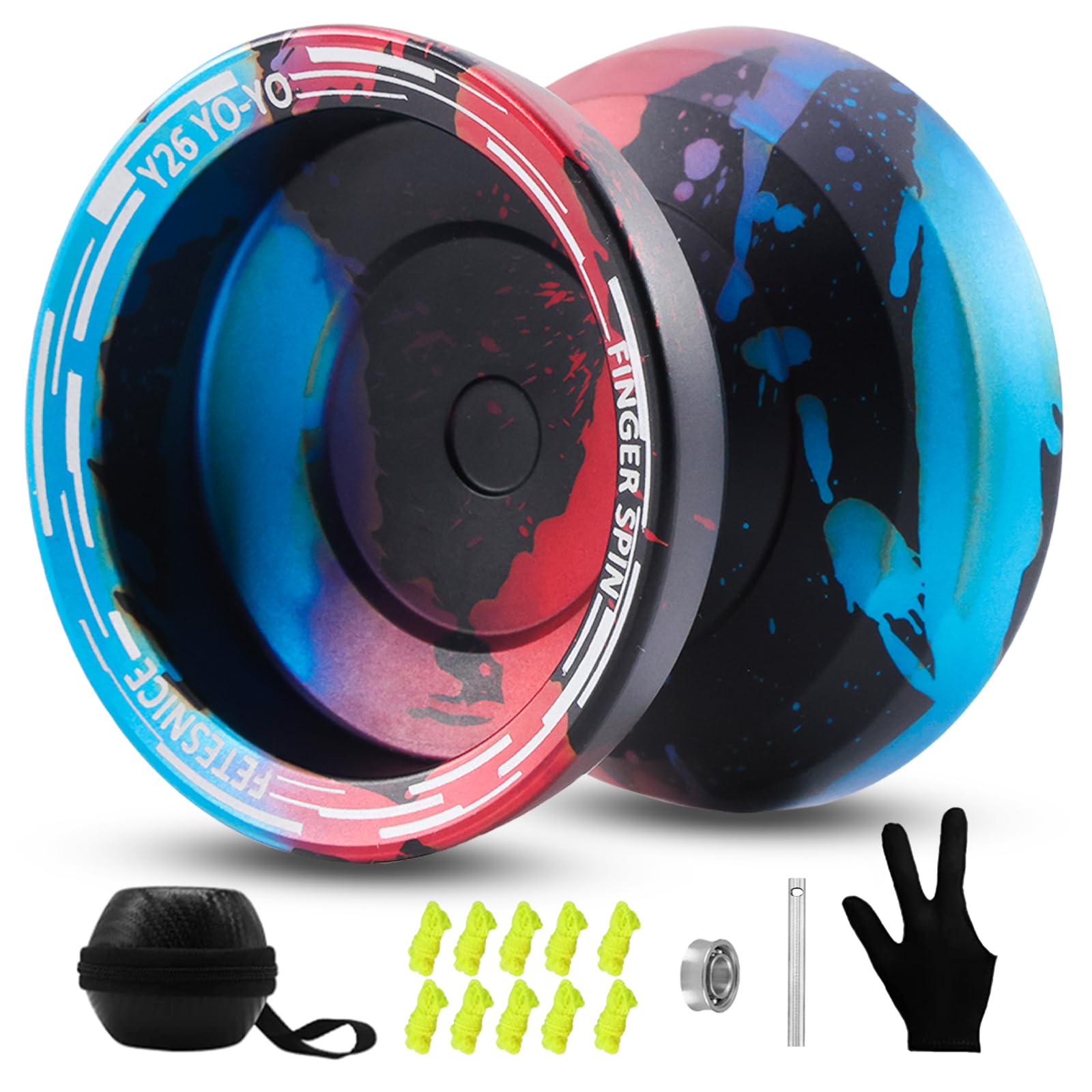 FETESNICE Y26 Professional Butterfly Yo-Yo - Dual Mode Responsive/Unresponsive Finger Spin Yoyo for Kids, Adults & Competition Players | Pro Yo-Yo with 10 Strings + Case & Gloves（Black Blue Red）