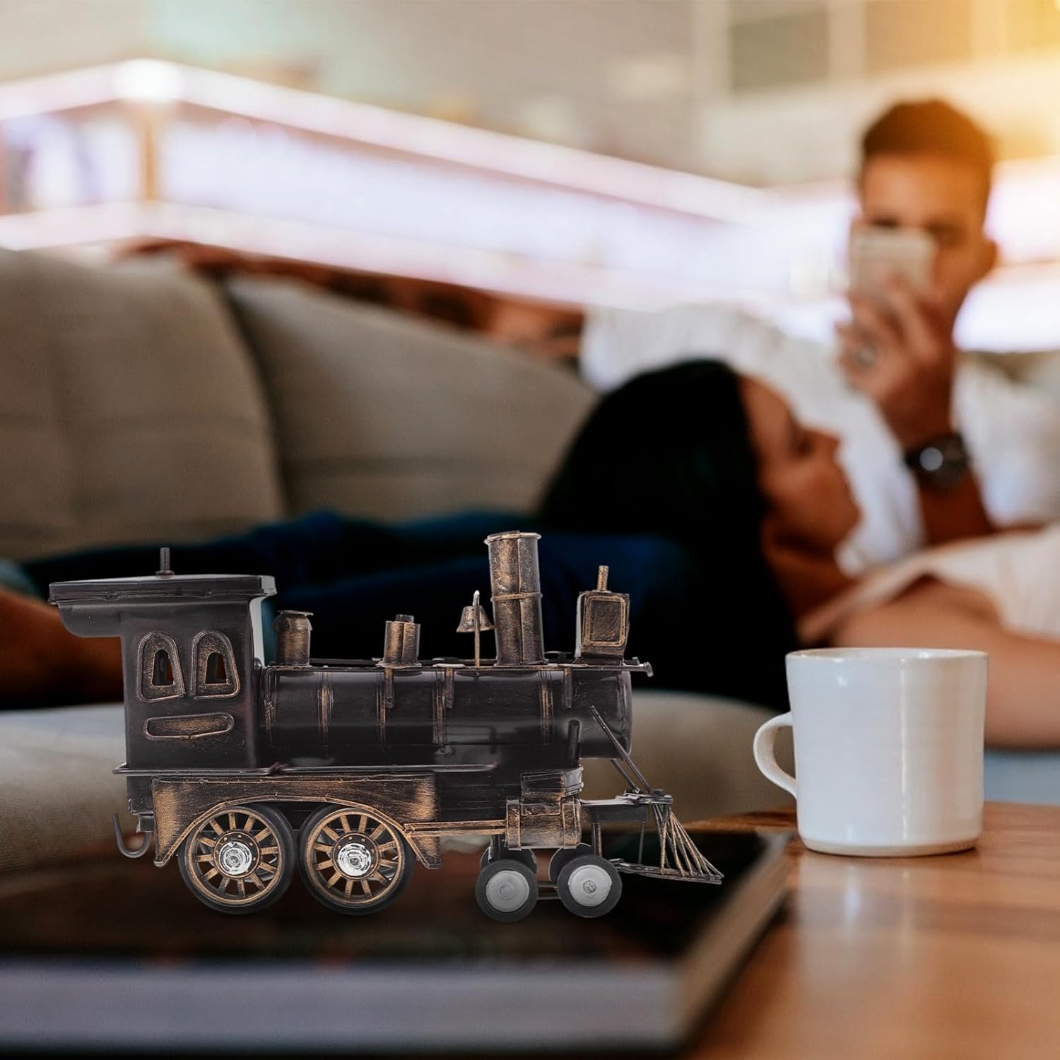 1pc Vintage Locomotive Model Ornament Handmade Train Sculpture for Home Decor Office and Photography Props Unique Retro Locomotive Toy