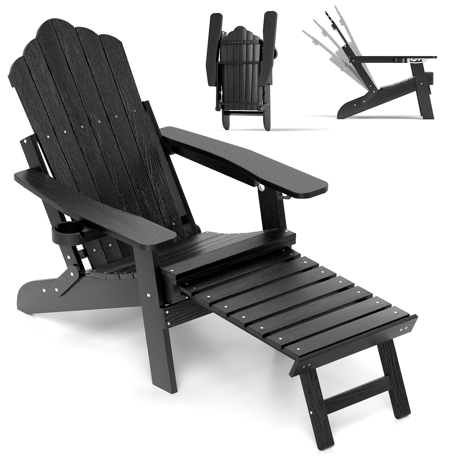 COSTWAY Sedia Adirondack da Giardino, Poltrona Prendisole con Poggiapiedi Estraibile, Schienale Regolabile, Sedia Lounge Adirondack Pieghevole per Giardino, Portata 180 kg