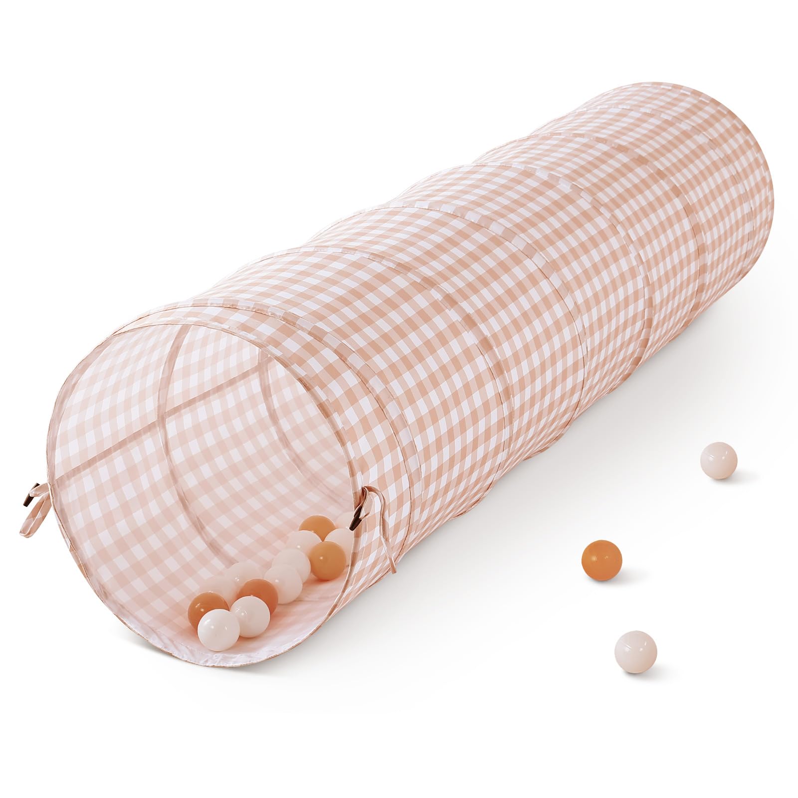 GeerWest Play Tunnel for Kids: Pop Up Tunnel Tent for Baby Toddler Crawling Indoor - Boys Girls Outdoor Game Toys Birthday Gift (Brown Gingham)