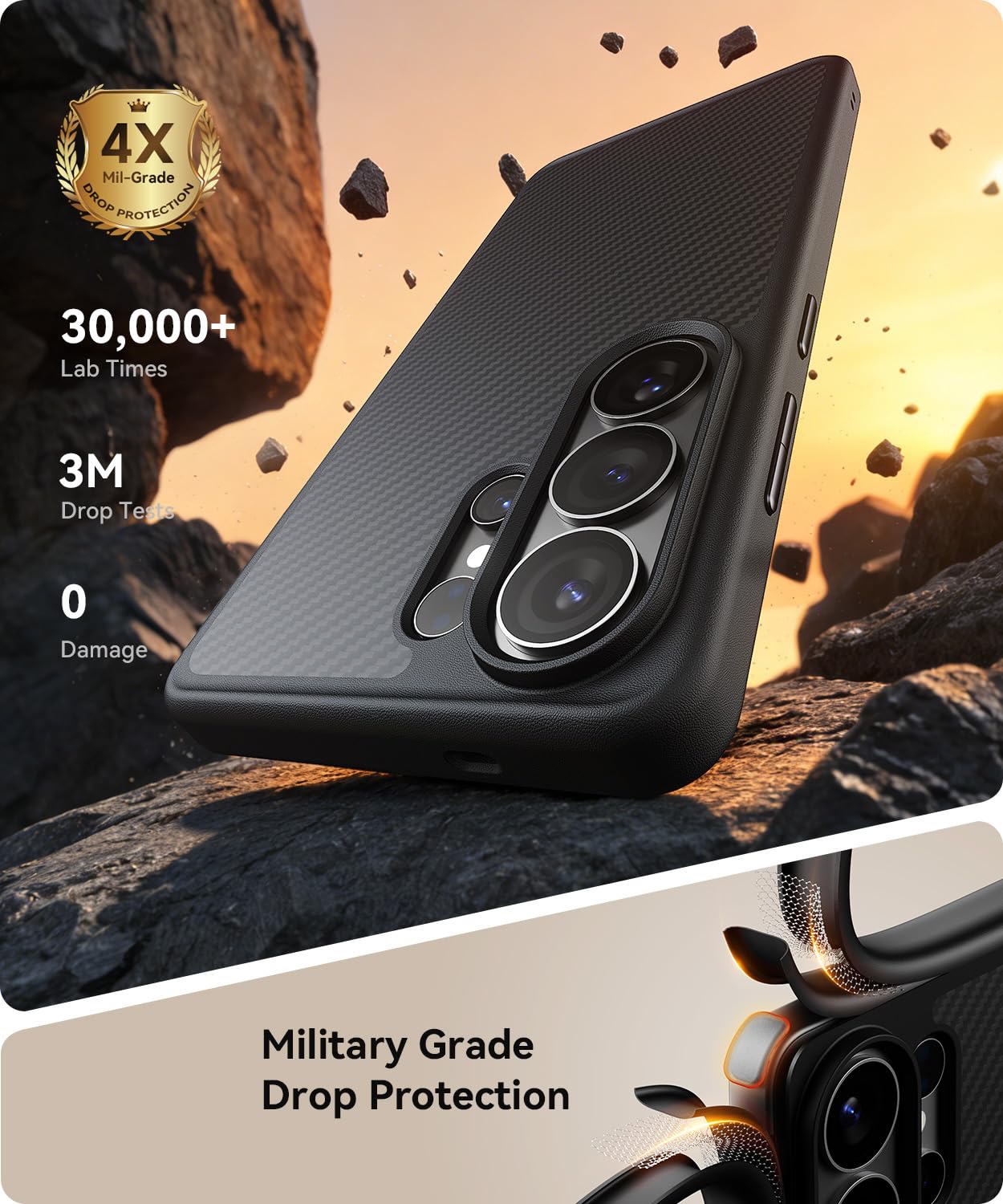 JUESHITUO für Samsung Galaxy S26 Ultra Hülle für MagSafe [600D Aramidfaser] [Militärschutz & Magnetkraft] [mit 1 Stück Schutzfolie] Stoßfeste Kratzfeste Handyhülle Case Schwarz